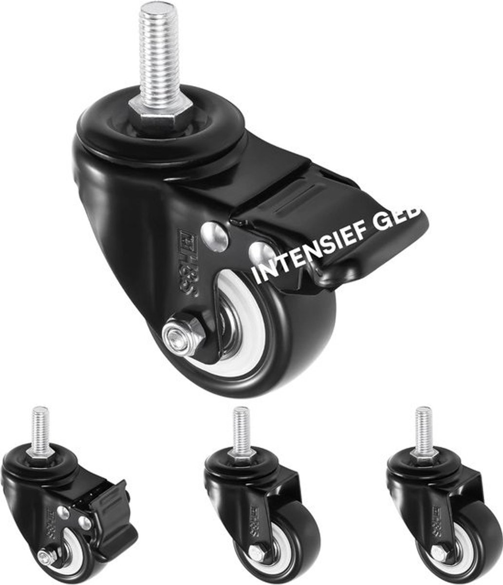 4 wielen - Rubberen - 50 mm - 2x wieltjes met rem - Laadvermogen 50 kg - Wielbreedte 2 Inch - Zwart