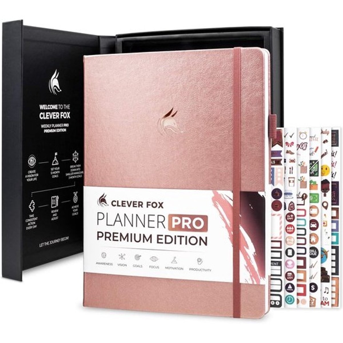Premium Luxe week- en maandplanner met budgetorganizer voor productiviteit en doelen - Ongedateerd A4 (roségoud)