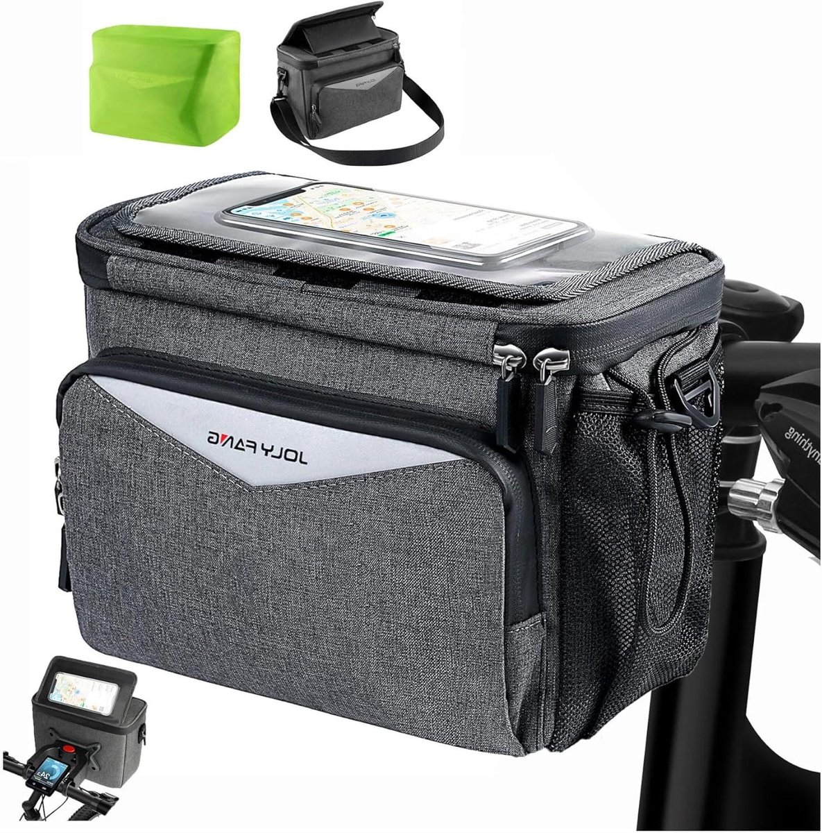 Fietstas met adapter - Stuurtas fiets - Veilig opbergen - Eén klik montage - 5.2 Liter - Grijs