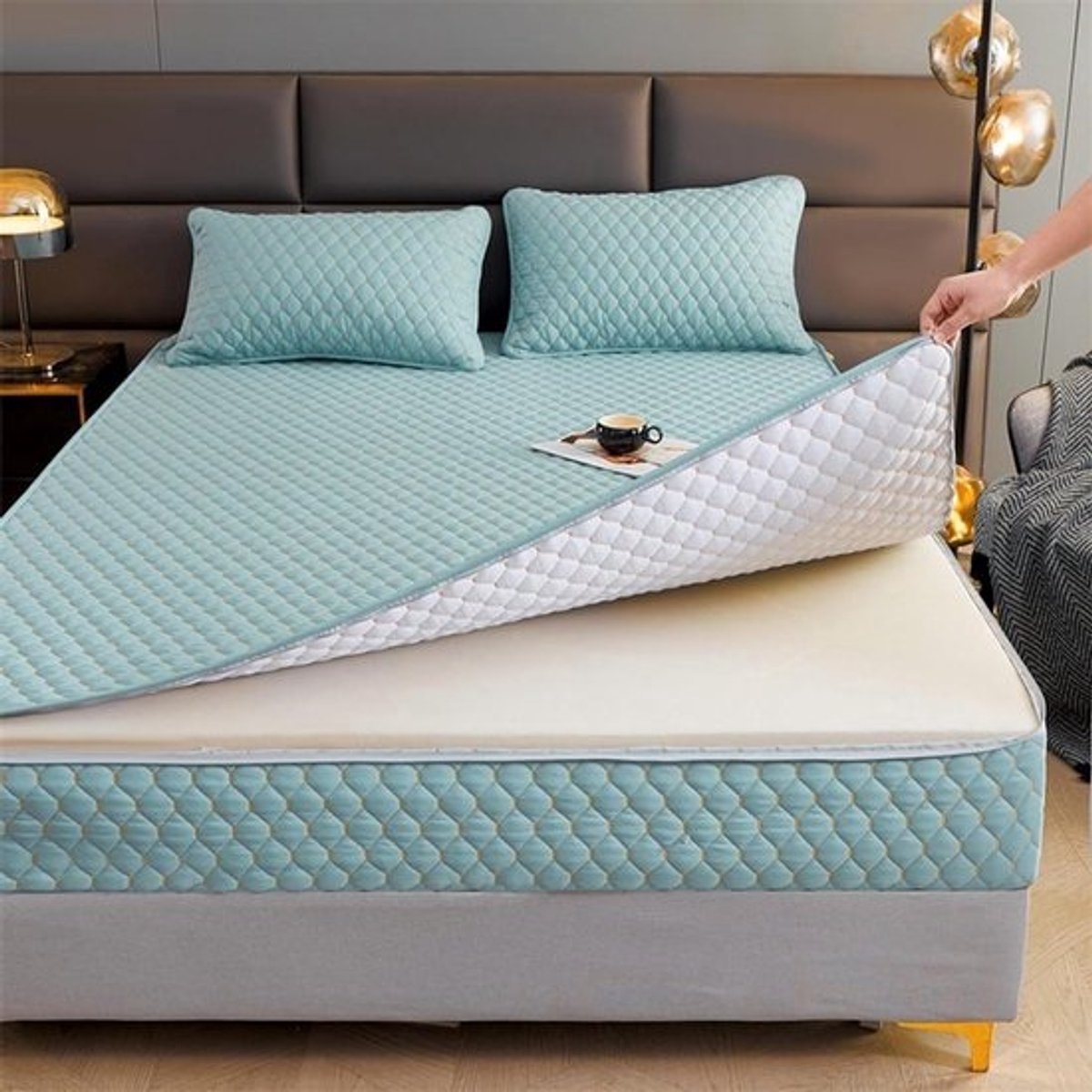 Ademende matrashoes - Matrasbeschermer topper - Matras beschermen - Volledige 6-zijdige bescherming - 80x200+5 cm - Cyaanblauw