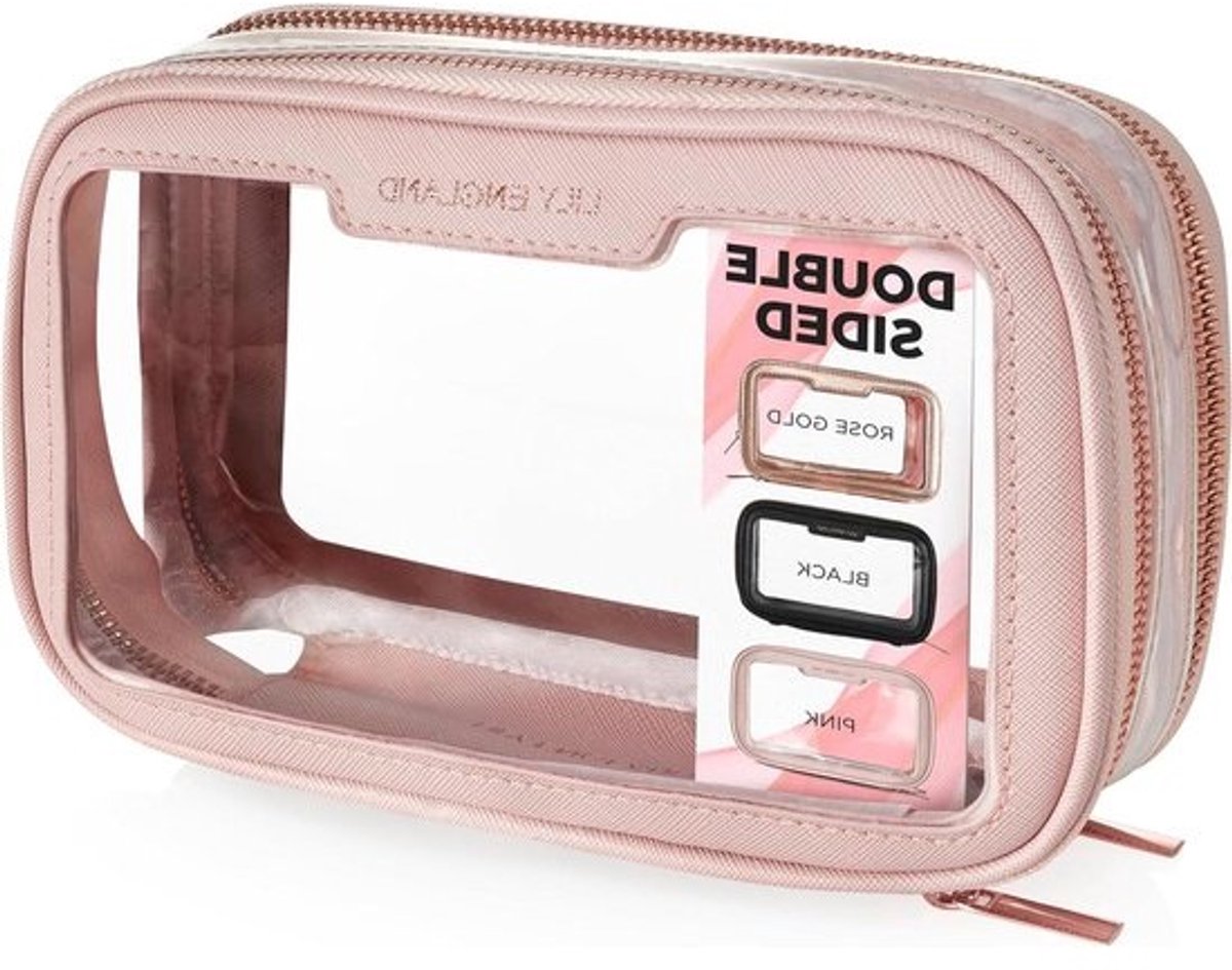 Transparante toilettas met 2 vakken voor dames - roze S