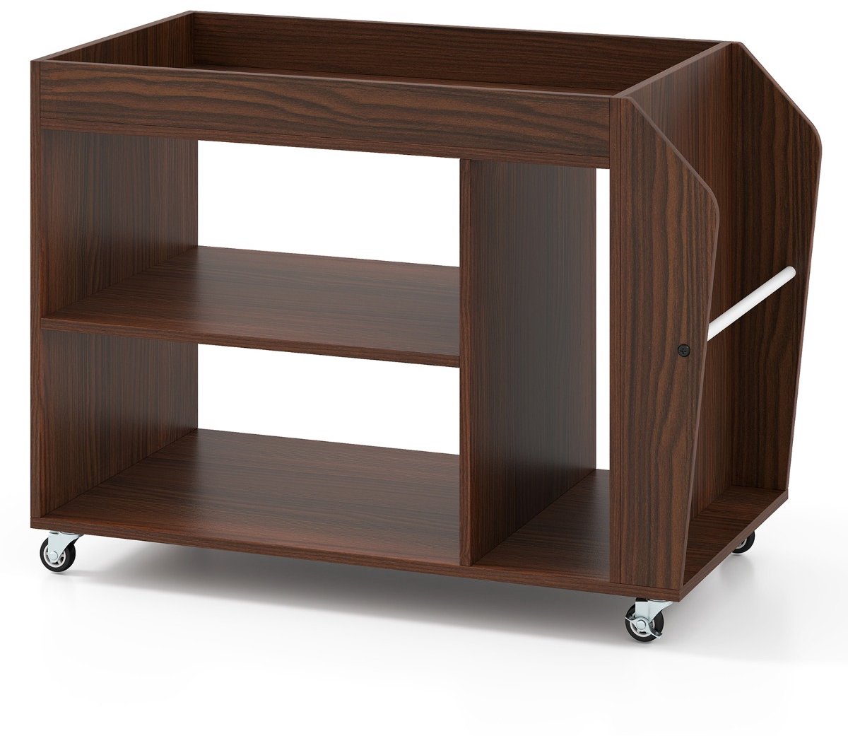 SureDeal® - Bijzettafel - Laags Boekenkast - Universele Wielen Nachtkastje - Kantoor Woonkamer Walnoot - 76x39,5x55 cm - Notenhout