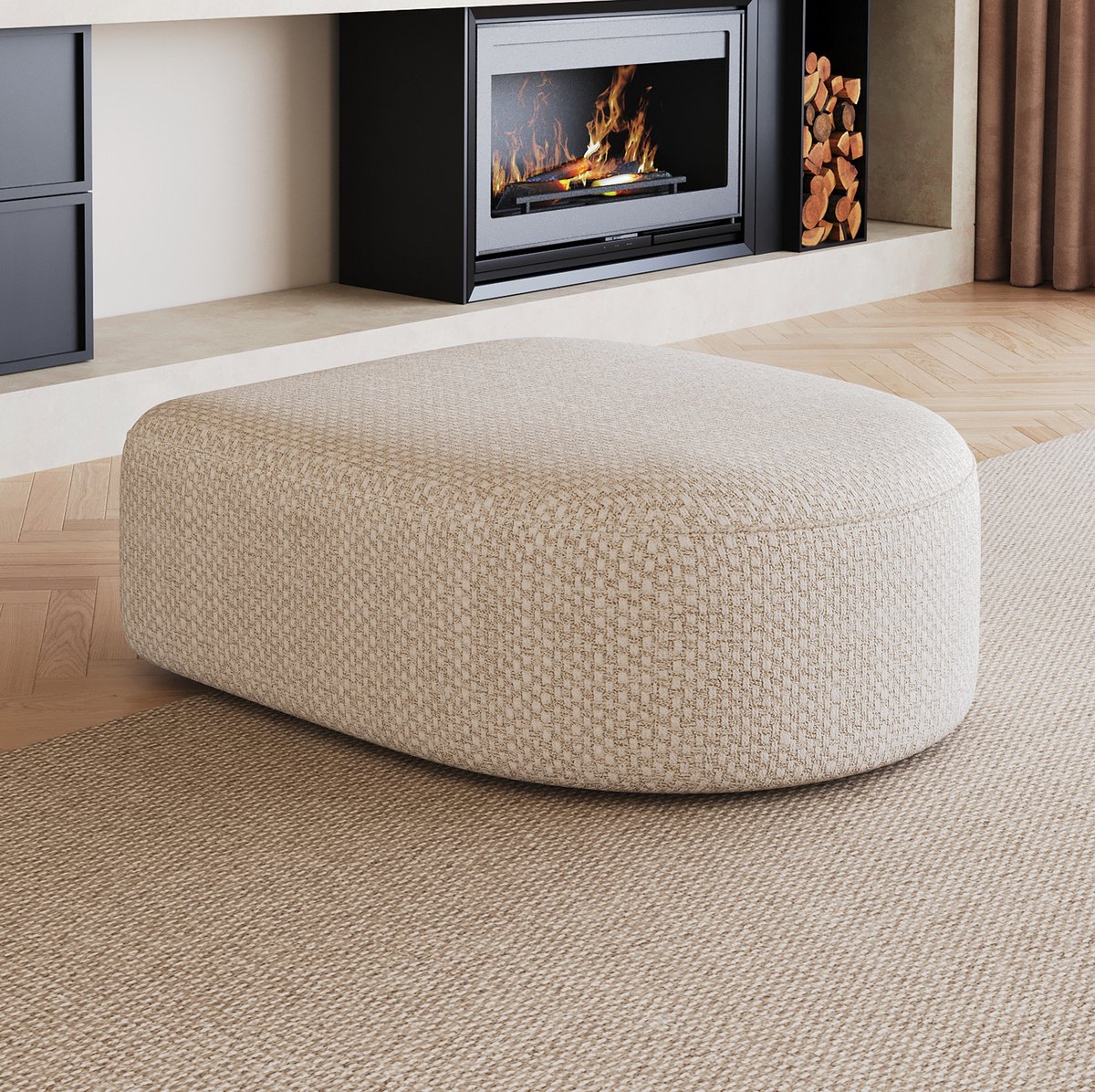 MODFU - Hocker - Ottoman - Zonder Montage - Wit - Stof - 87X84X38 Cm
