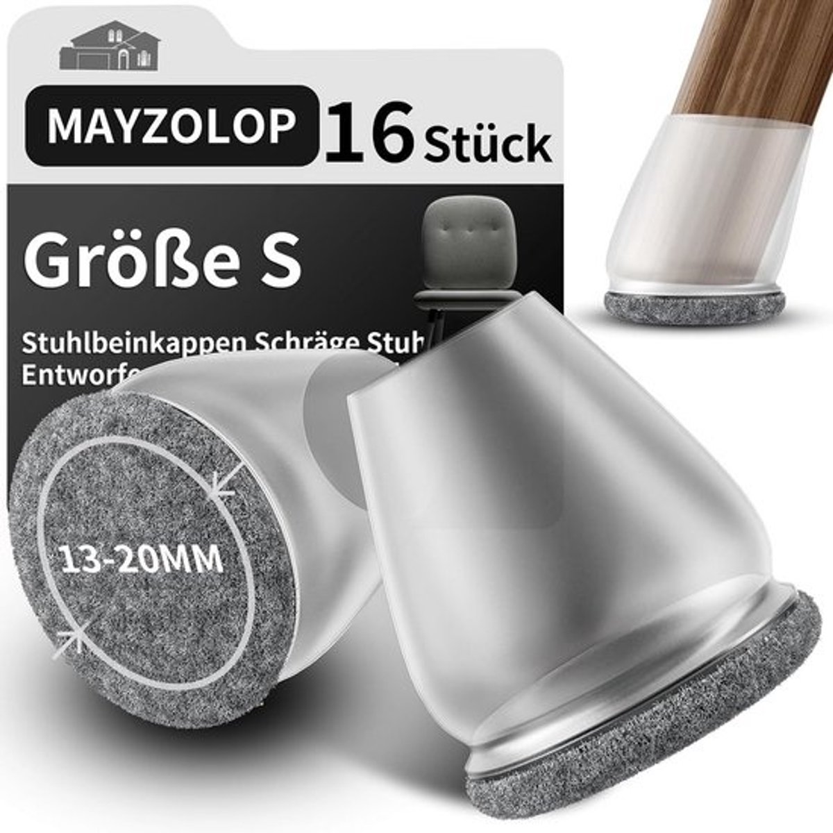 Transparante Stoelpootdoppen 16 stuks - Diameter 16-20 mm - Ronde Schuine Stoelpoten met Vilt voor Harde Vloeren - Geluidsdempende en Krasbestendige Beschermers