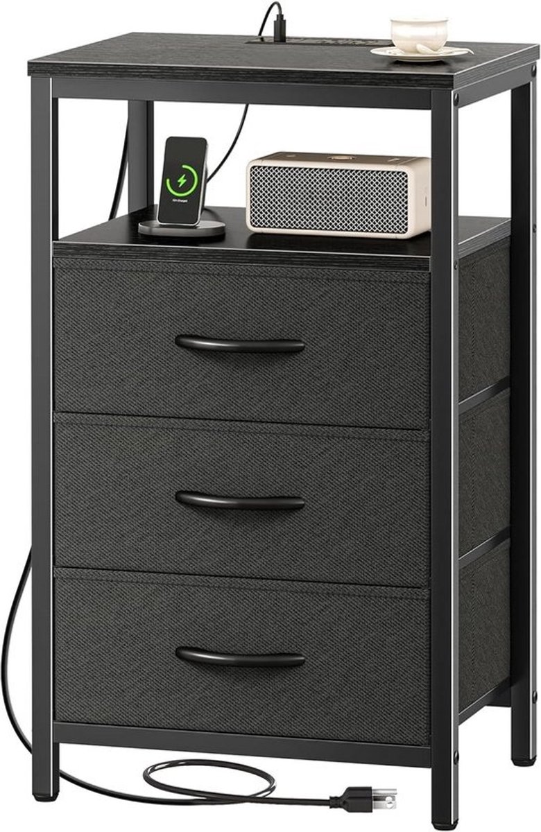 Nachtkastje met Oplaadstation en Stopcontacten - Bijzettafel met USB-C en USB-Poorten