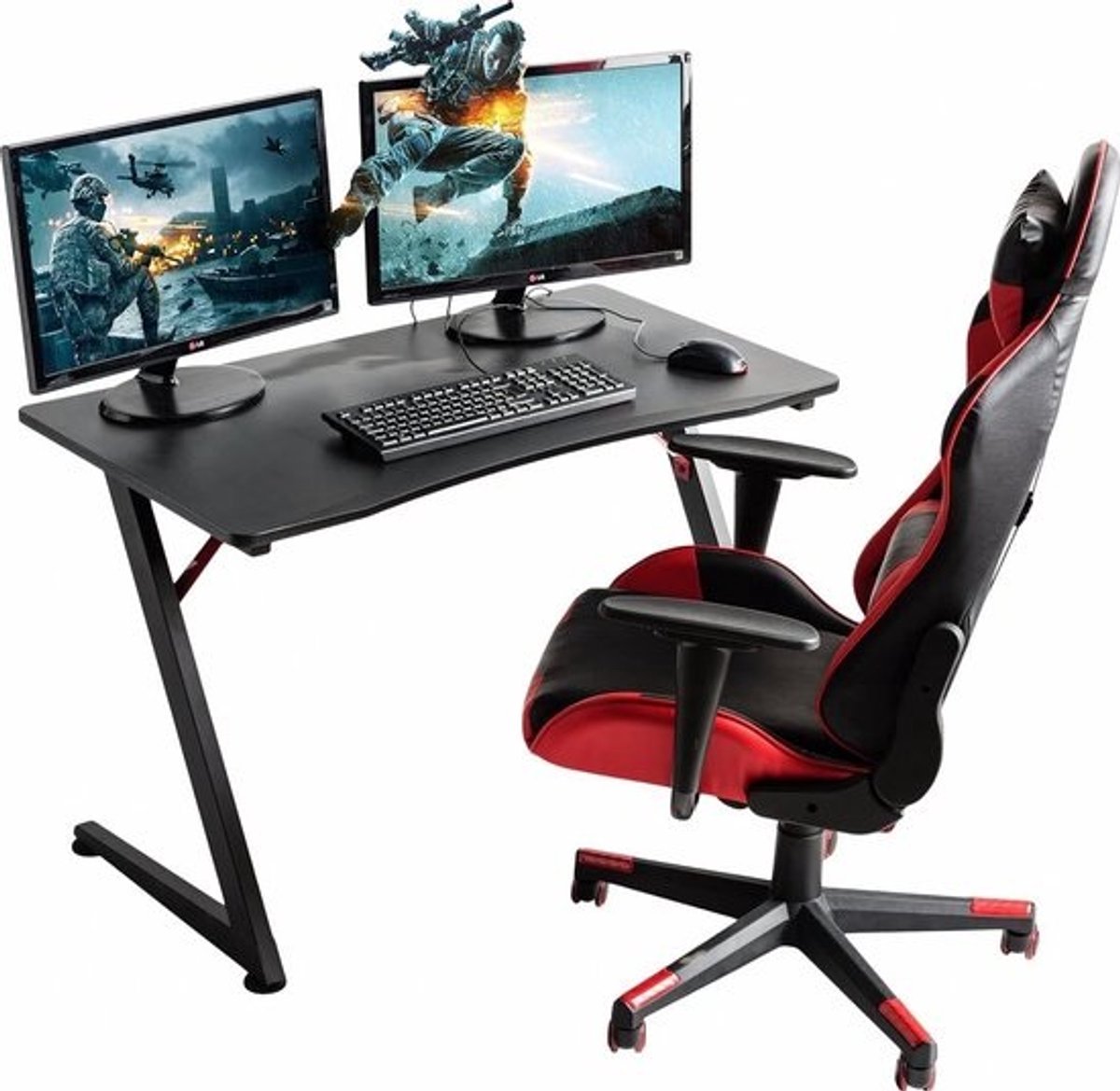 Gamer Bureau met Driehoekig Z-Frame voor Twee Monitoren
