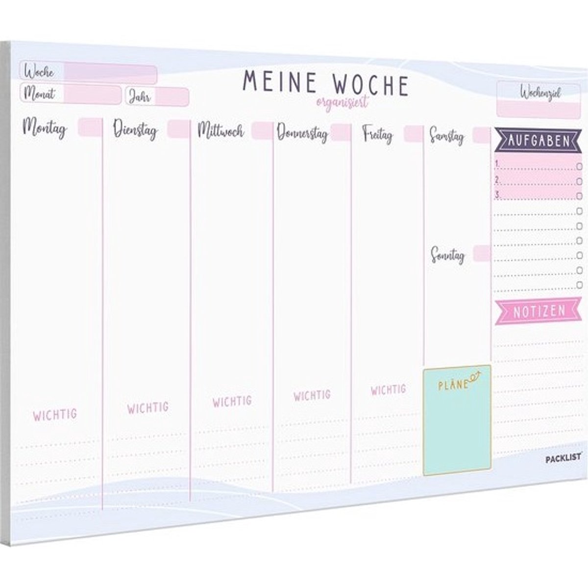 Weekplanner A4 - Ongeplande Bureau Pad, Gezinsplanner met Weekdoelen en Takenlijst - Milieuvriendelijk 100g Papier