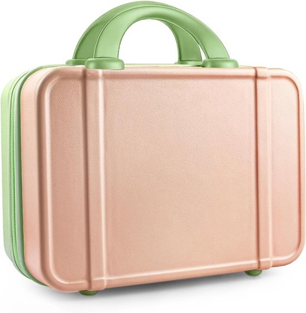 Harde Makeup Koffer 12 Inch - Draagbare Cosmetica Organizer met Elastische Bandjes - Mini Toilettas voor Vrouwen in Roze Groen