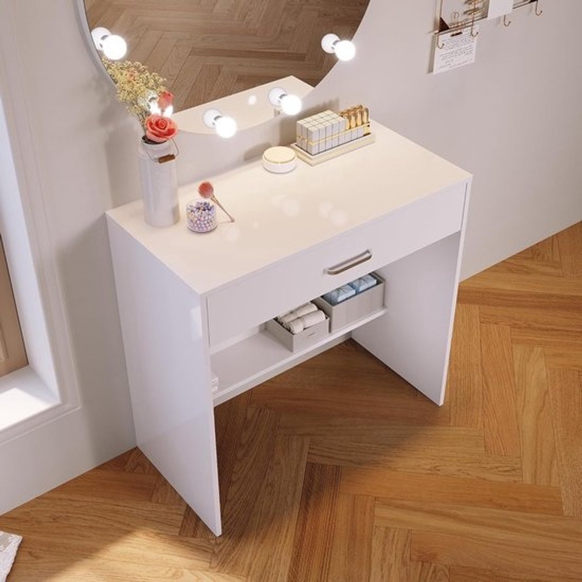 Make-uptafel met grote lade en opbergruimte - Wit, 80 x 40 x 77 cm
