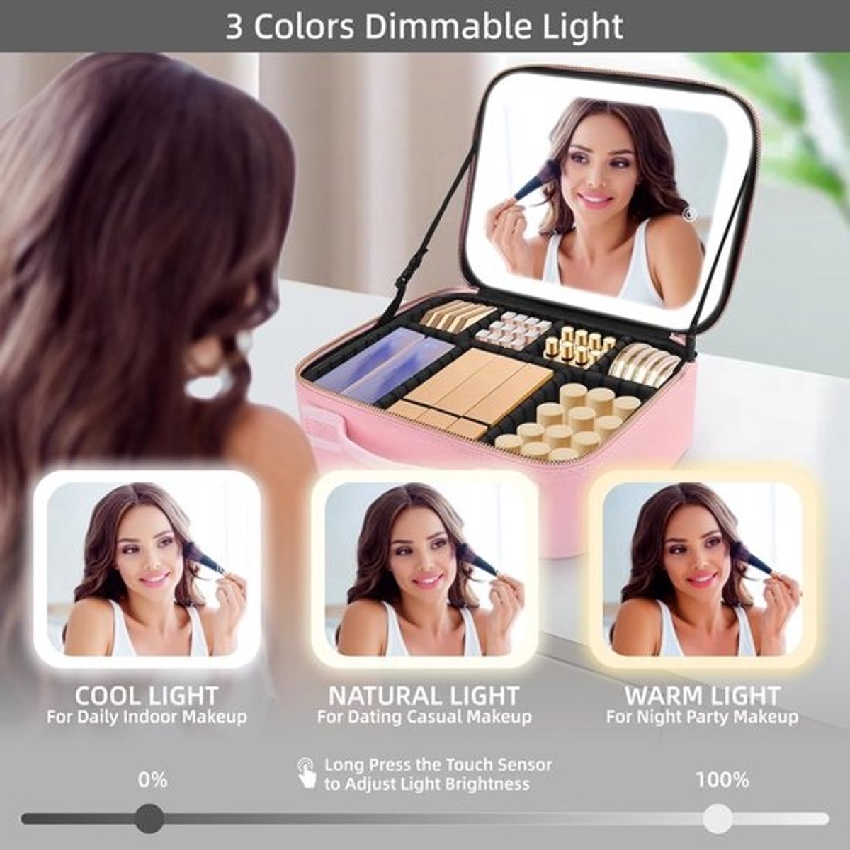 Professionele Make-up Koffer met Verlichte Spiegel en 3 Kleurstanden