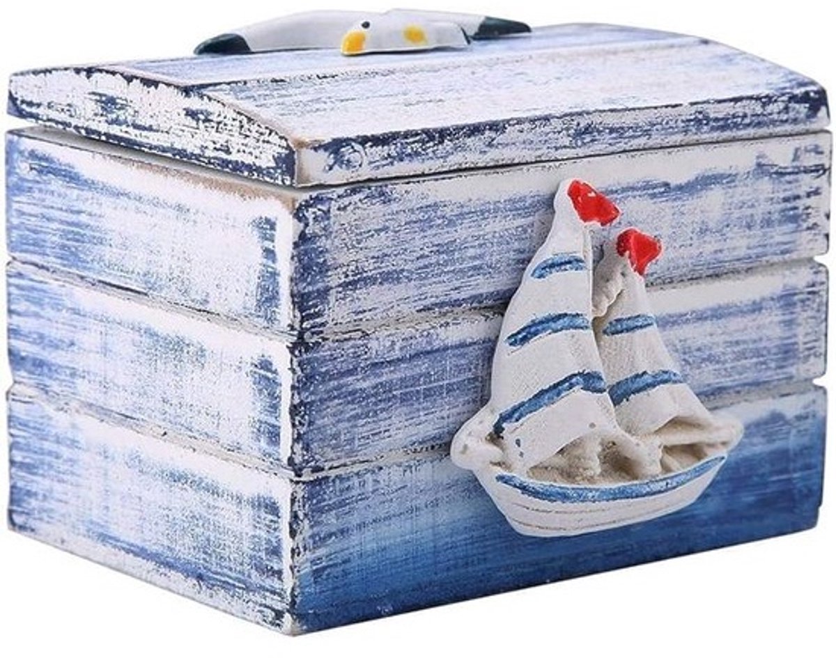 Houten Schatkist met Mediterrane Stijl Decoratie - Kleine Sieradendoos & Cadeau Kistje