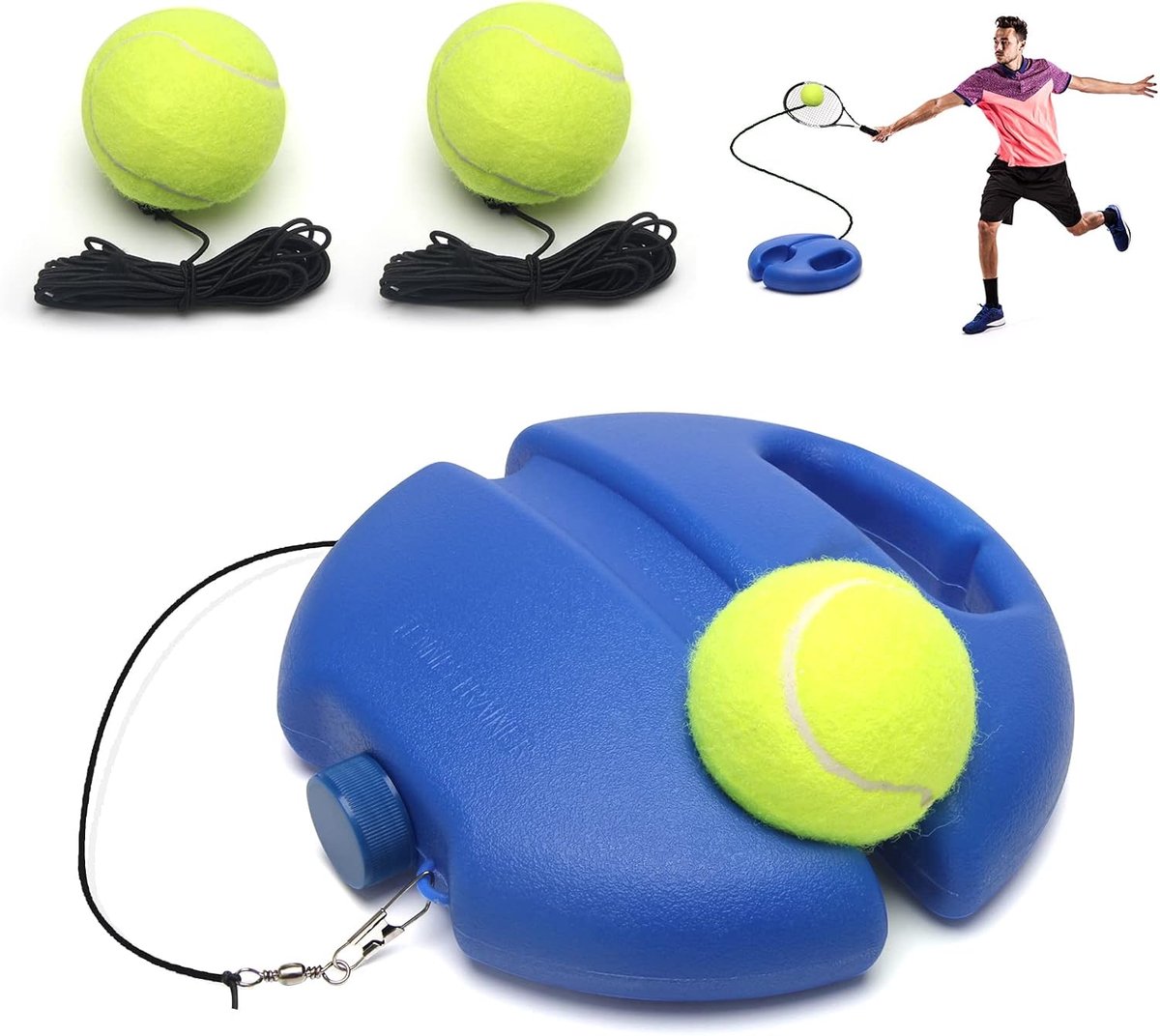3 Stuks Rebound Tennis Trainer Set - Tennis Trainer Set - Tennis-Reboundbal met Koord - Draagbaar Ontwerp - Met Lang Elastiek - Voor Thuistraining en Verbetering Van Techniek