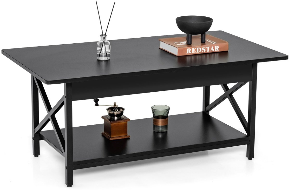 SureDeal® - Salontafel - Koffietafel - Legplank Woonkamertafel Banktafel - Woonkamer - 110x60x48 cm - Donkerbruin