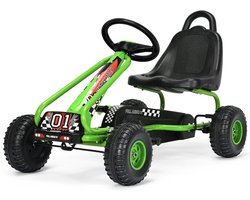 COSTWAY Gokart met verstelbare zitting, gocart met handrem, trapauto, belastbaar tot 30 kg, pedaal skelter, pedaalvoertuig, kindervoertuig voor kinderen vanaf 3 jaar (groen)