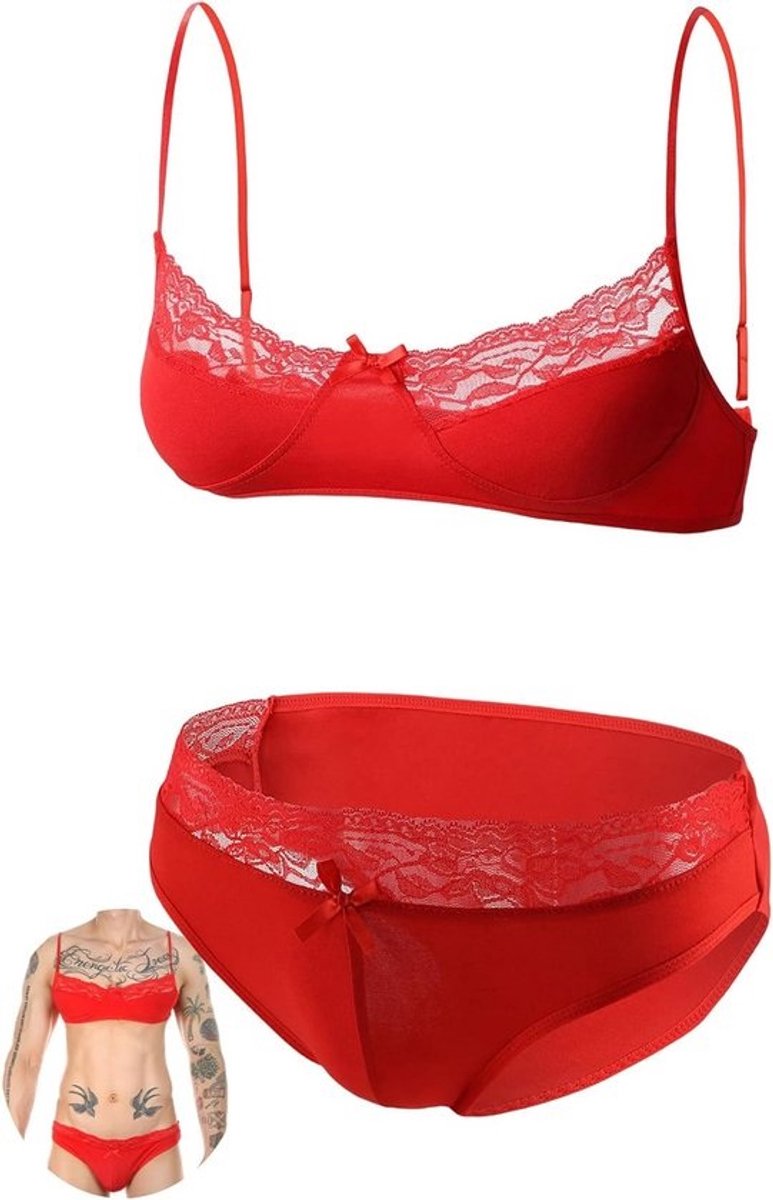 Luxe Sexy Kanten Lingerie Set voor Heren - BH en Slipje