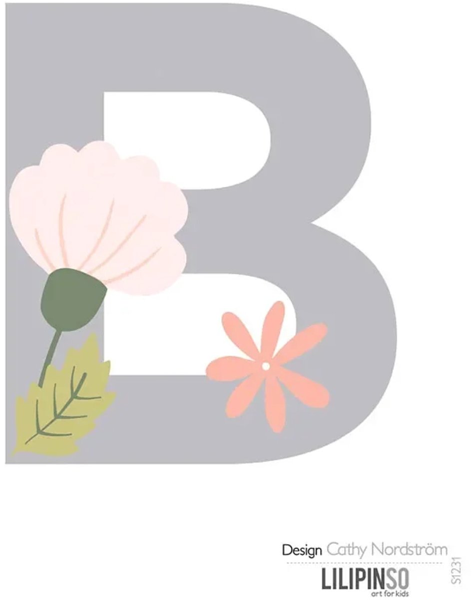 Lilipinso sticker brief met bloemen grijs roze pastel B
