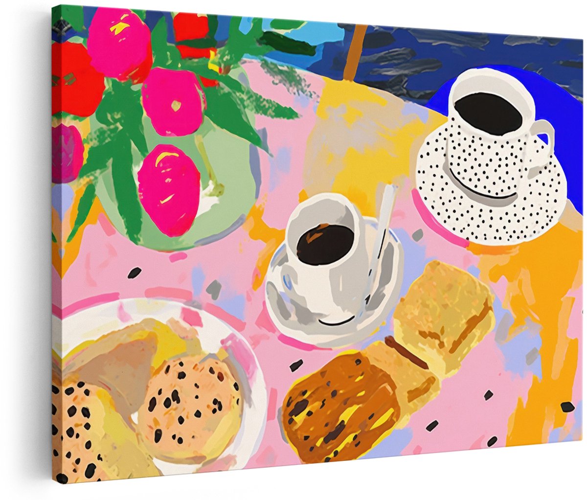 Artaza Canvas Schilderij Koffie - 150x100 cm - Groot - Wanddecoratie Stilleven - Muurdecoratie Keuken - Kleurrijk Schilderijen Op Canvas