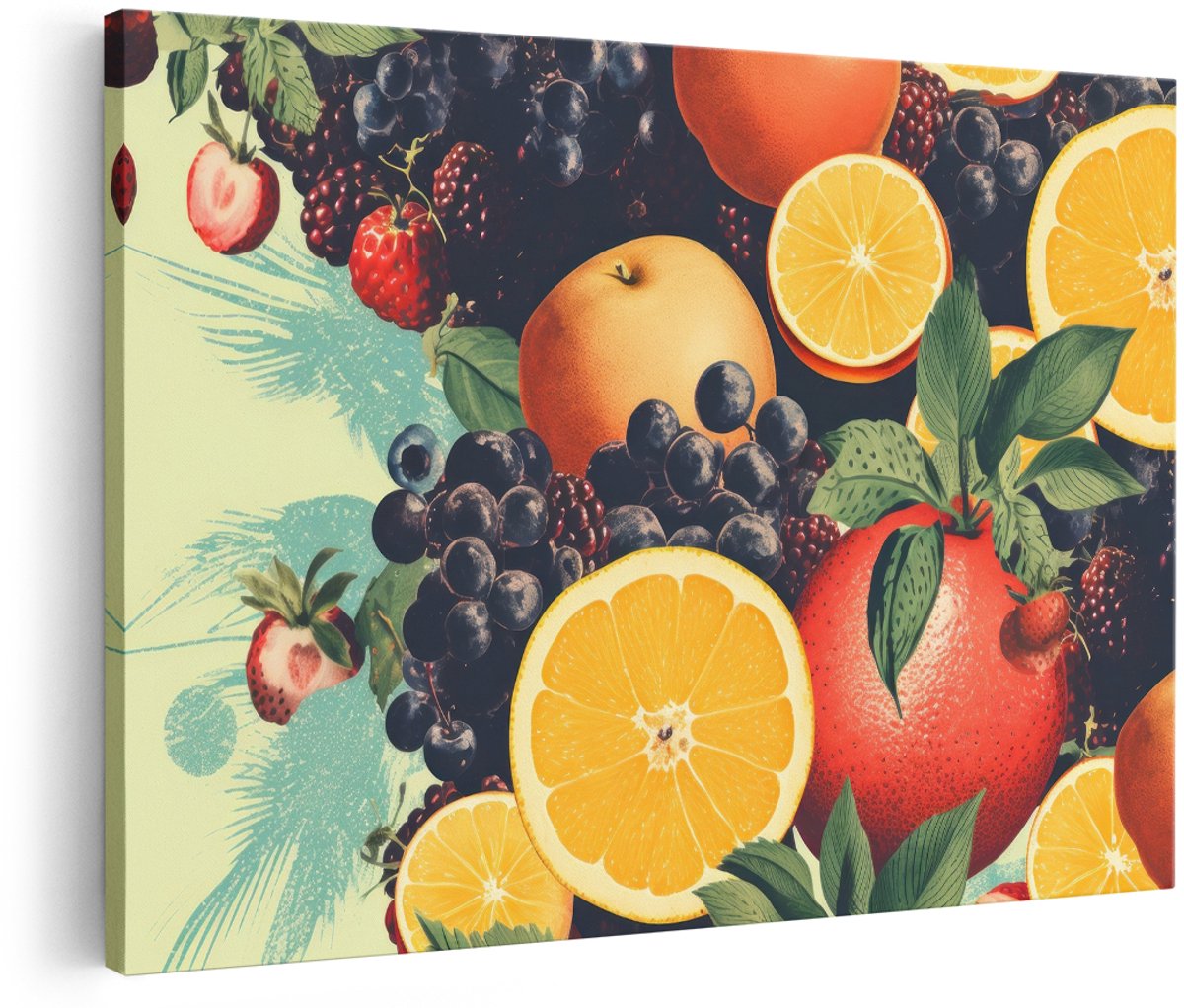 Artaza Canvas Schilderij Fruit - 150x100 cm - Groot - Wanddecoratie Vintage - Muurdecoratie Sinaasappel - Decoratie Keuken Retro