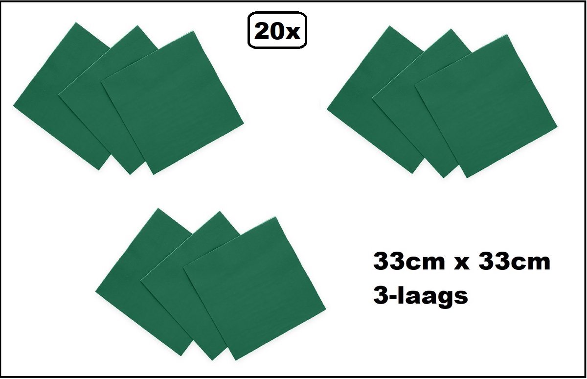 20 stuks Servetten groen 33cm x 33cm - 3 laags - Cocktail servet diner eten knoeien restaurant BBQ thema feest verjaardag feest