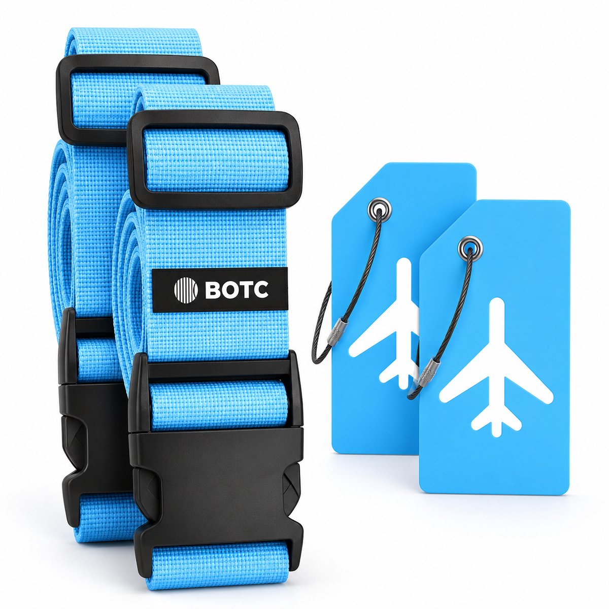 Bol.com BOTC Kofferriem met Kofferlabel - 4-Delig - 2 Kofferband en 2 Bagagelabel - bagageriemen - Bagageband - Verstelbaar - Li... aanbieding