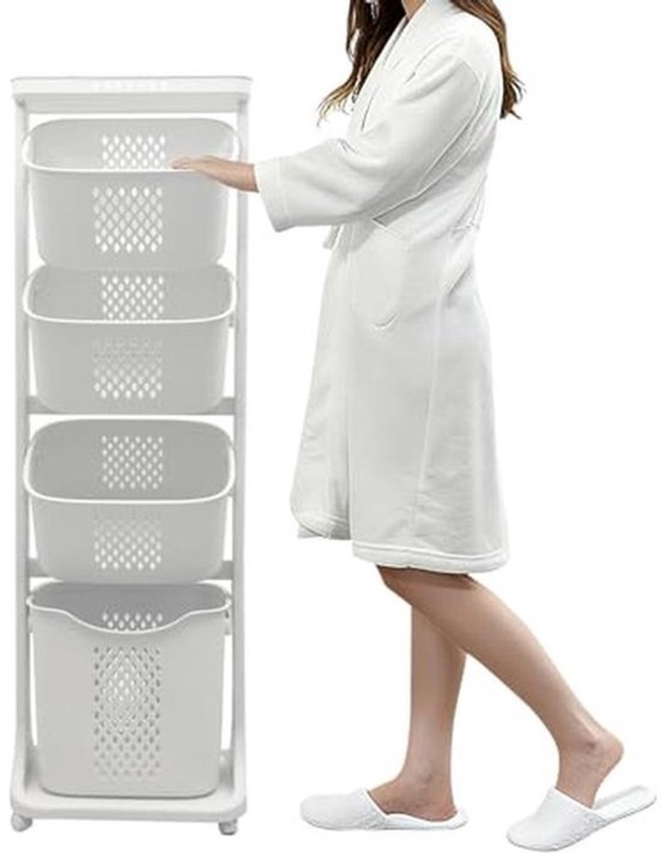 4-Lagen Wasmand Sorteerder met Wielen - Ideale Opslagoplossing voor Vuile Kleding