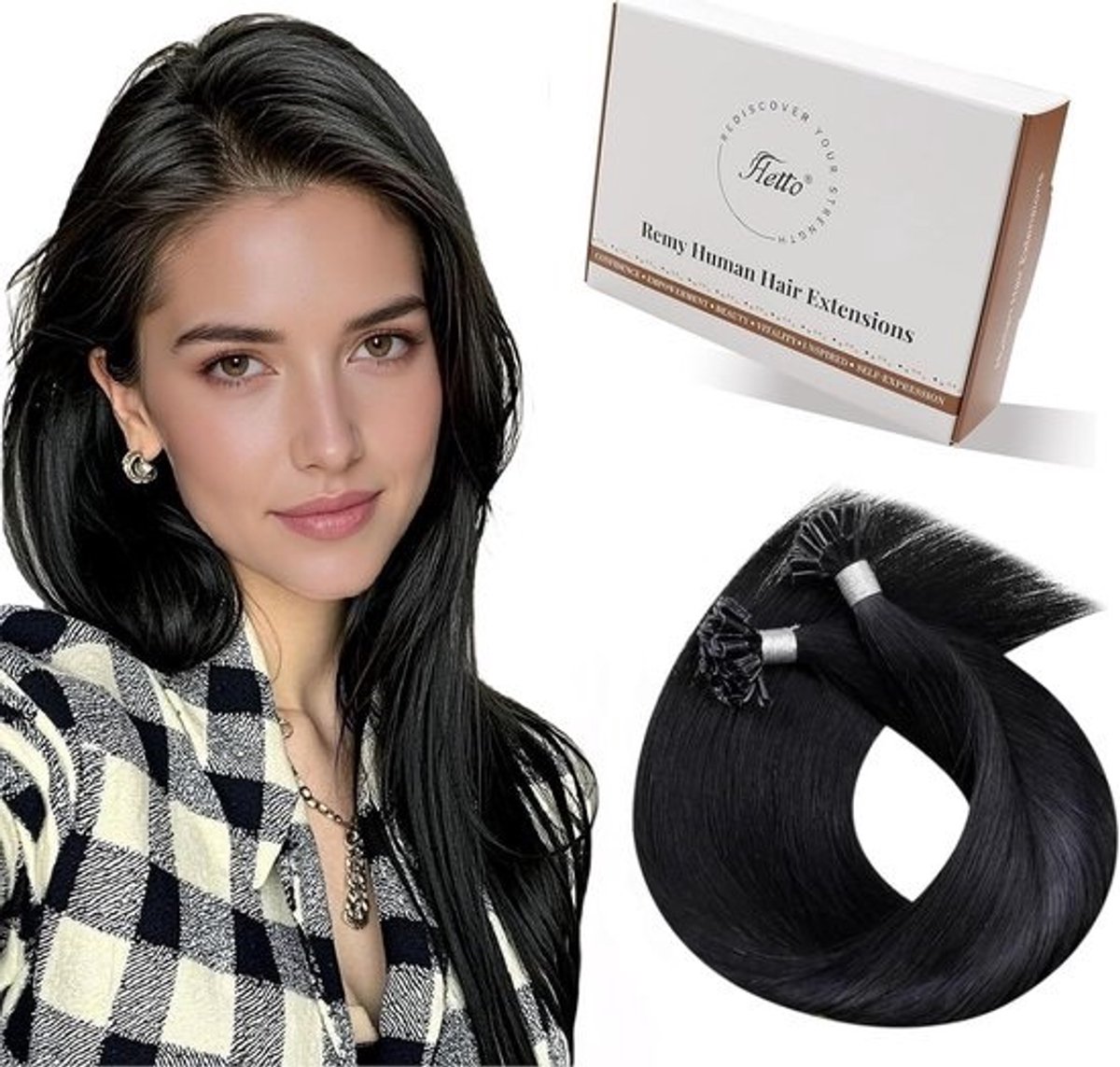 Human Hair Balayage U Tip Extensions 50 CM - Bruin en Lichtbruin Keratine-Extensies