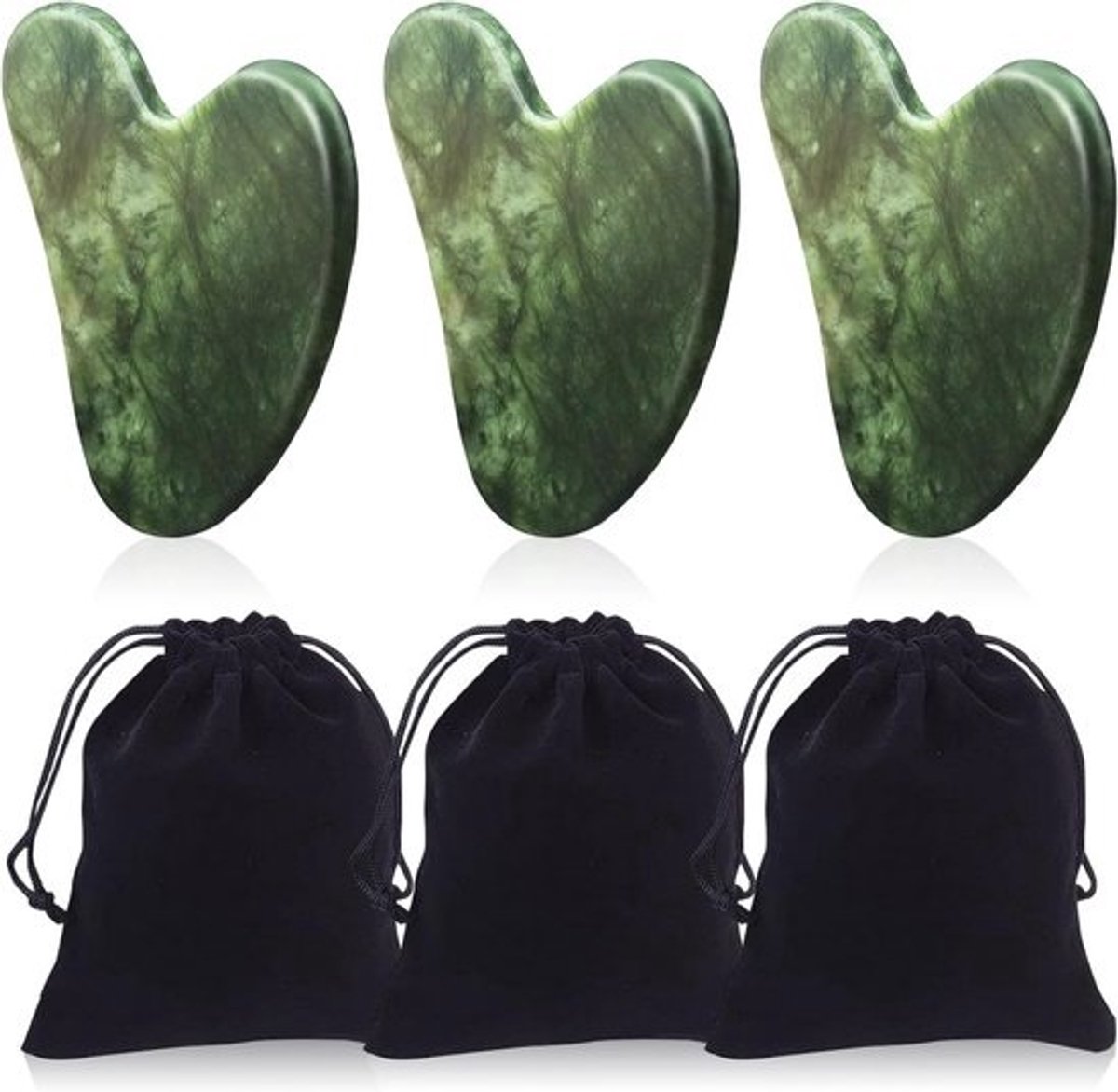 Gua Sha Massage Set van Natuurlijke Jade, 3 Delen voor Gezicht en Lichaam