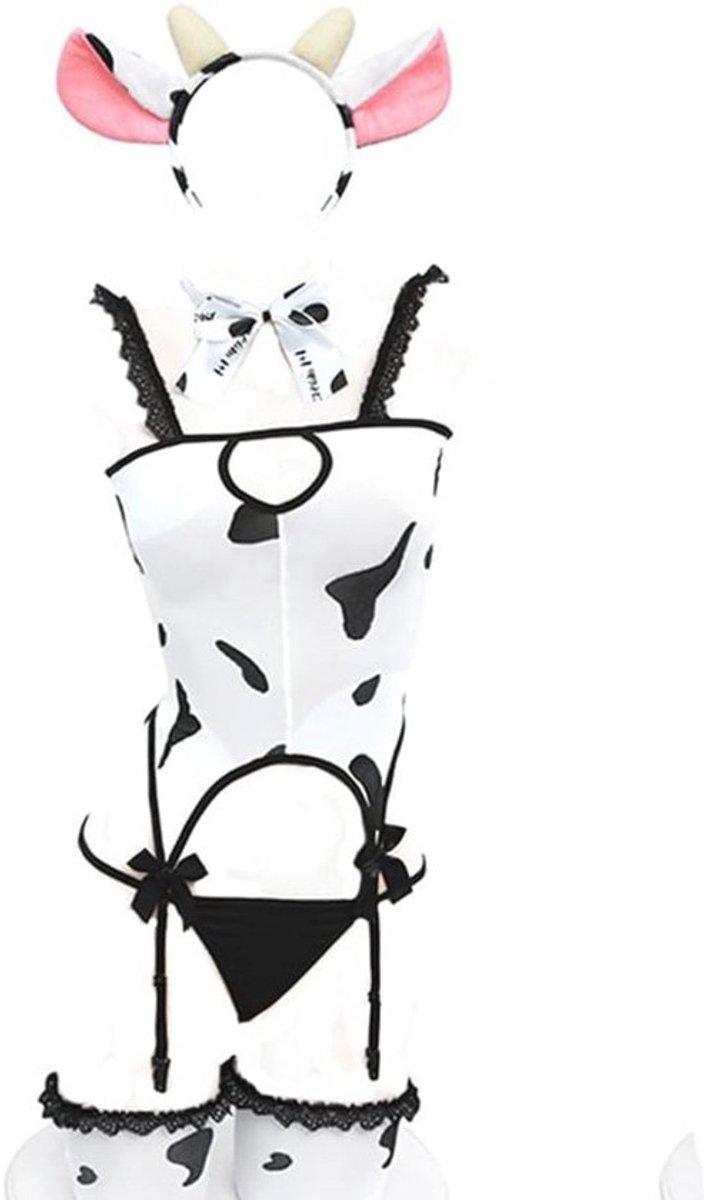 Kawaii Sexy Cosplay Lingerie Kostuum met Koeienmotief - Mini Luipaard Beha en Panty Outfit