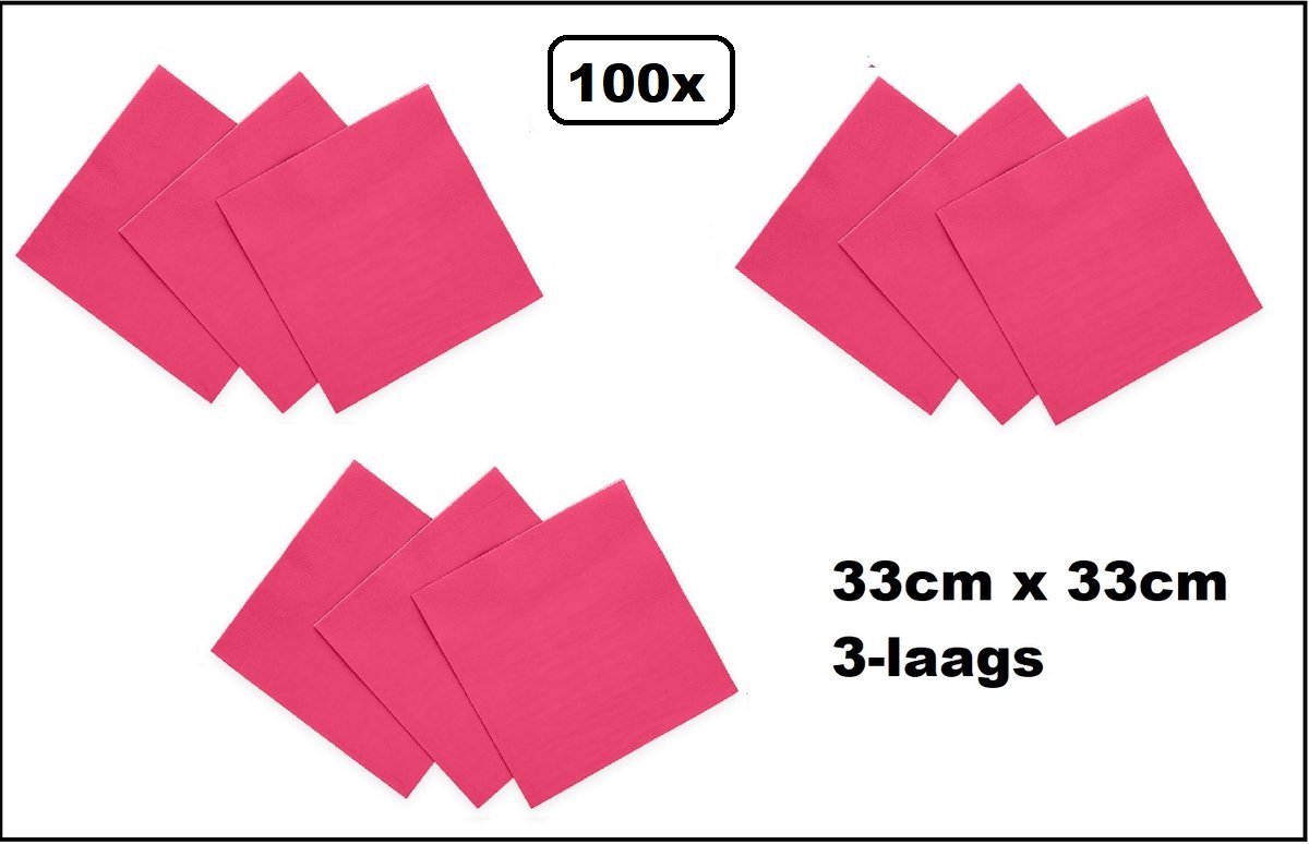 100 stuks Servetten pink 33cm x 33cm - 3 laags - Cocktail servet diner eten knoeien restaurant BBQ thema feest verjaardag feest