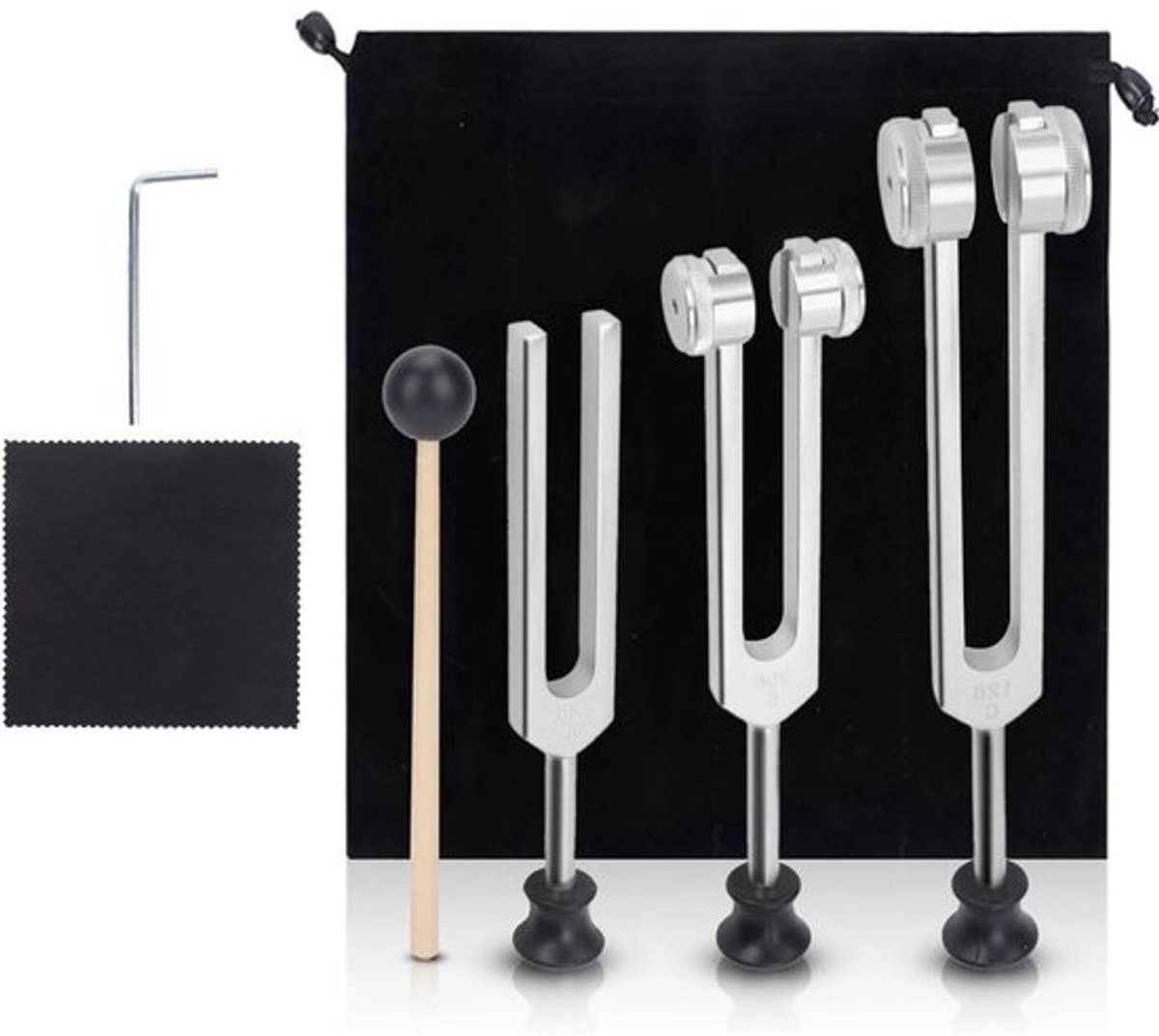 Dailygoods- Stemvork Set - Draagbaar Instrument - 128/256/512 Hz - Meditatie/Yoga - Aluminium - Lichtgewicht - Stemvorkinstrument