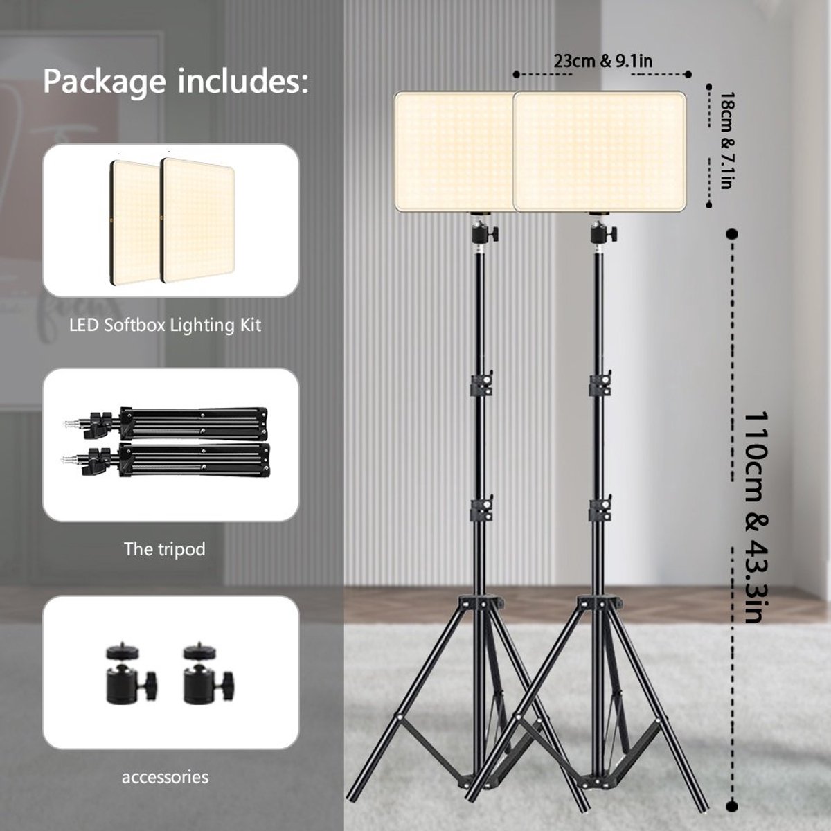 LED videolamp set van 2 met statieven - verstelbare lichtkleur 3300 - 5600 K - USB