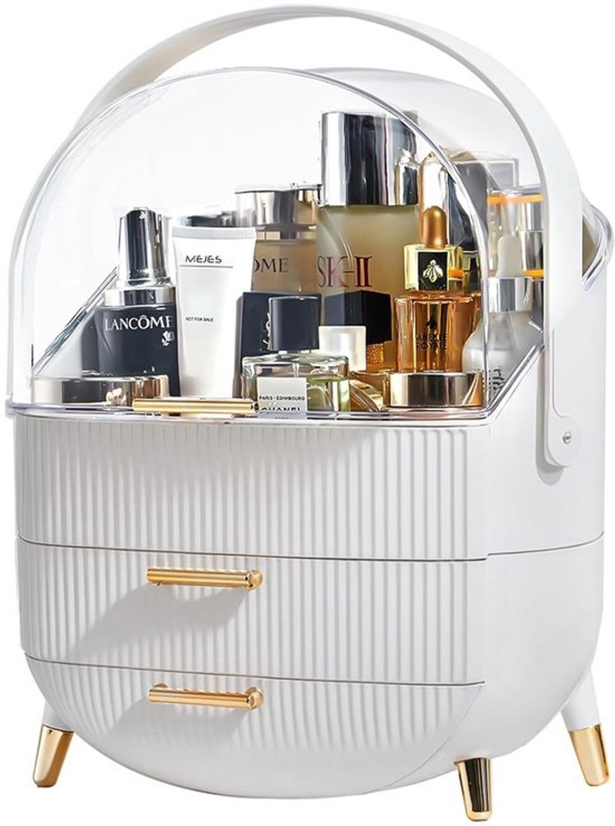 Cosmetica-opslag met grote capaciteit - make-up organizer - 1 stuk - wit - kunststof - 37x18,5x25 cm