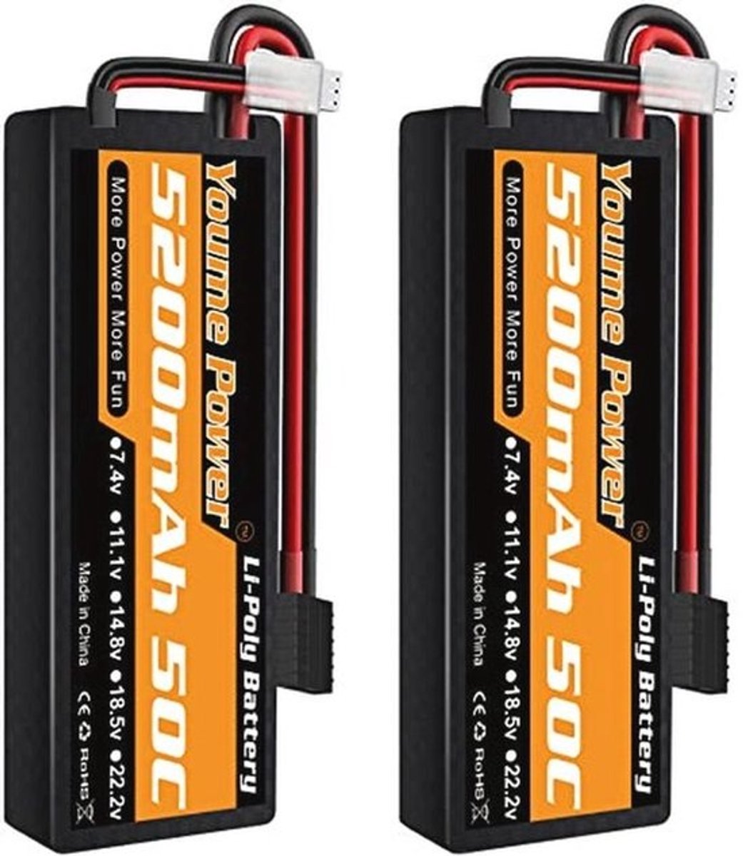 2S Lipo Batterij 5200 mAh 7.4V voor RC Voertuigen - Compatibel met 1/8 en 1/10 Auto's en Drones