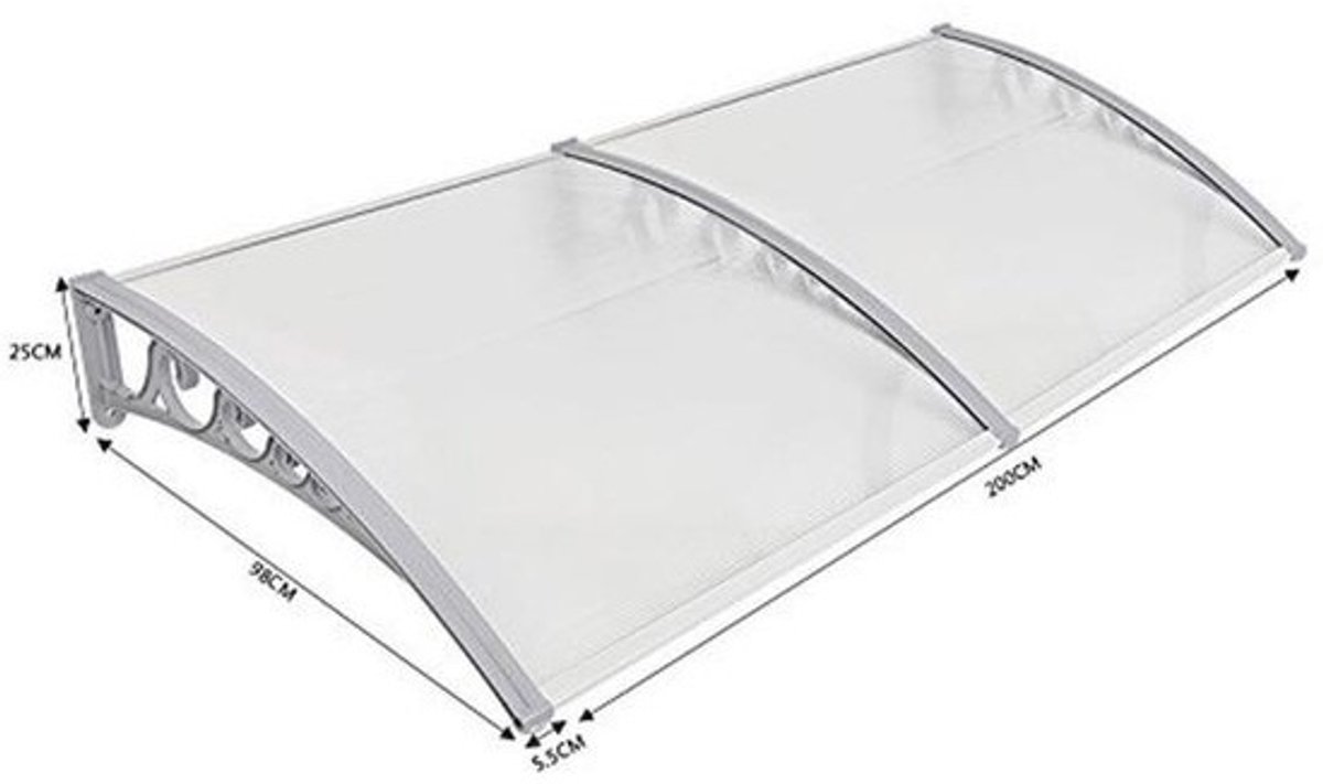 Voordeur Luifel met UV-bescherming tegen Regen en Sneeuw - Polycarbonaat Schaduw voor Deurluifel (100 * 200CM)
