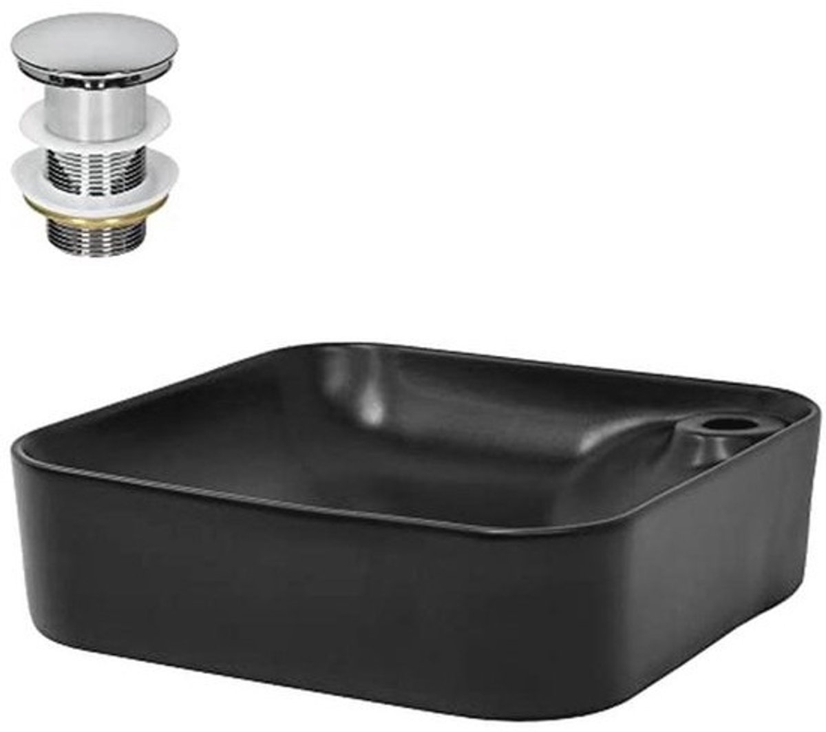 ML-Design keramische wastafel zwart mat 43x43x12cm met afvoer, afgeronde hoeken, opzetwastafel, moderne wastafel wasbak handwasbak, voor badkamer/gastentoilet