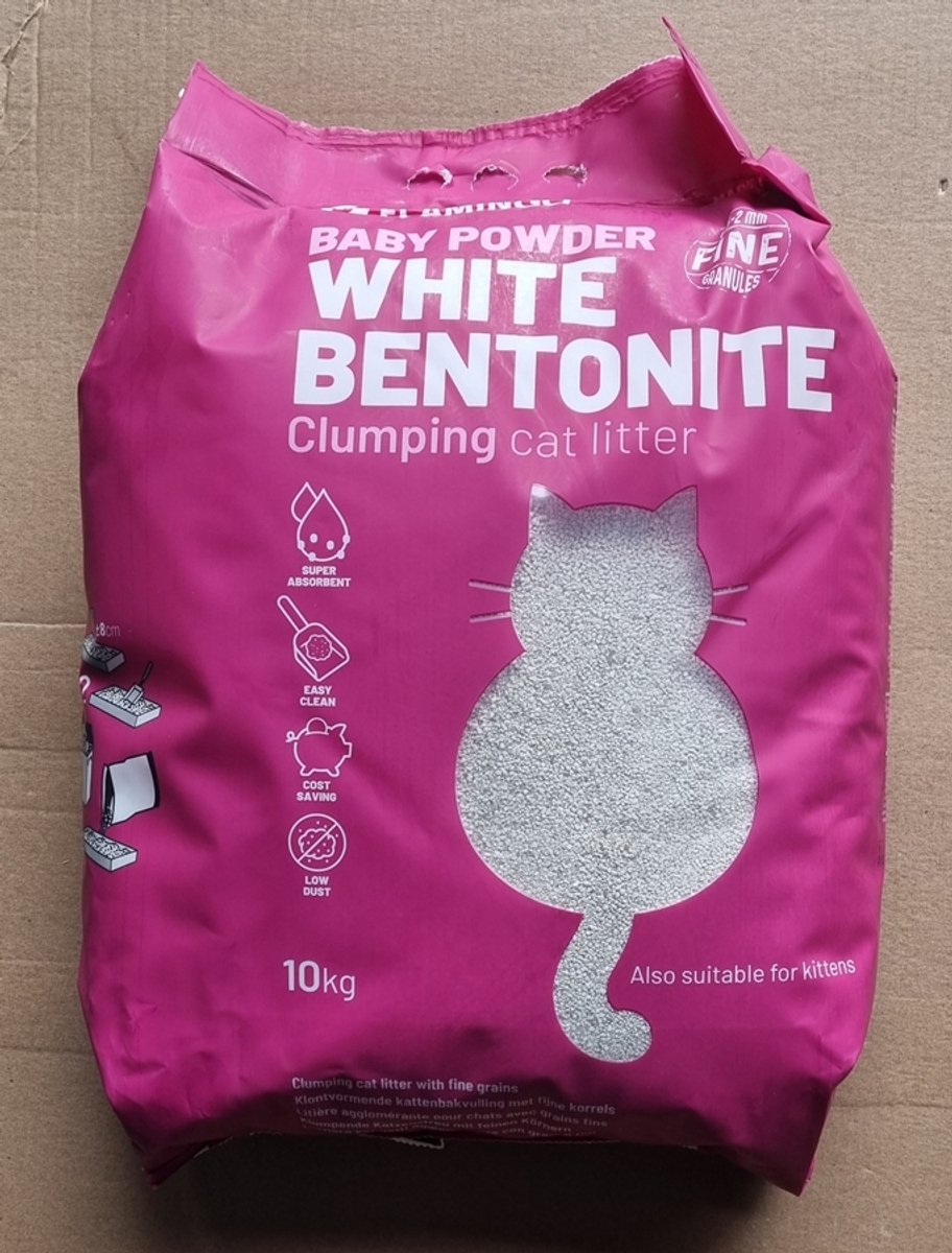 Flamingo Bentoniet babypoeder kattenbakvulling, WIT, fijn