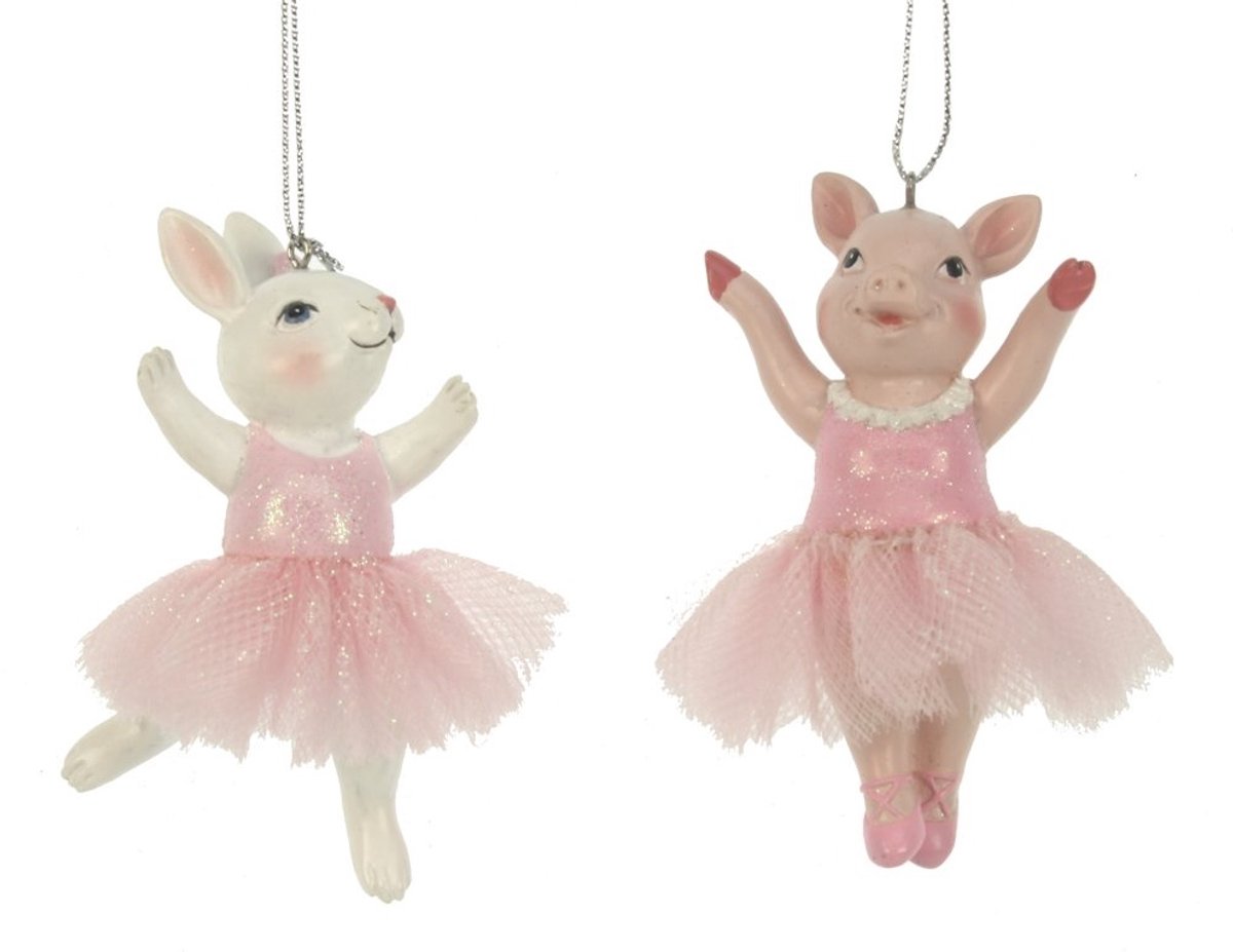 Ornament Ballerina varken/konijn 2 ass. 6x4x9,5cm