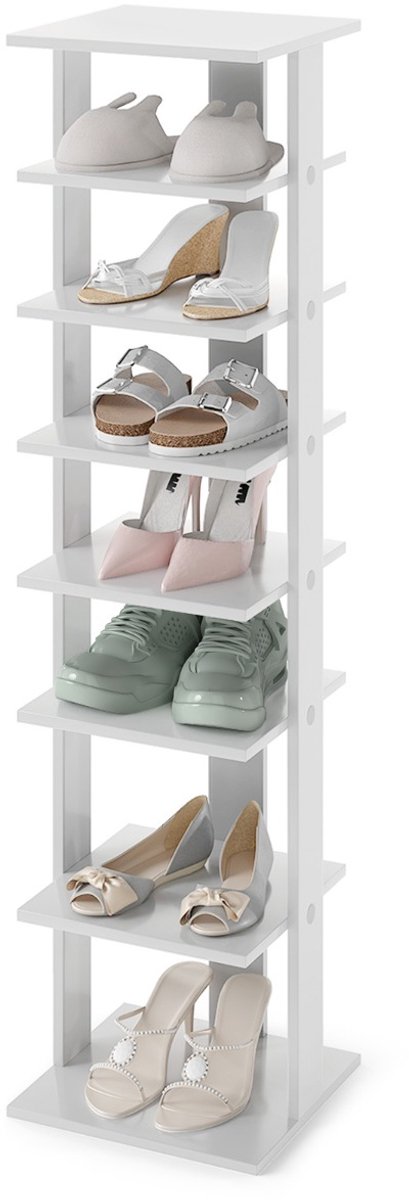 SureDeal® - Schoenenkast - Schoenenrek Hout Traps - Wit - Zwart - Grijs - 28,5x25,5x110 cm