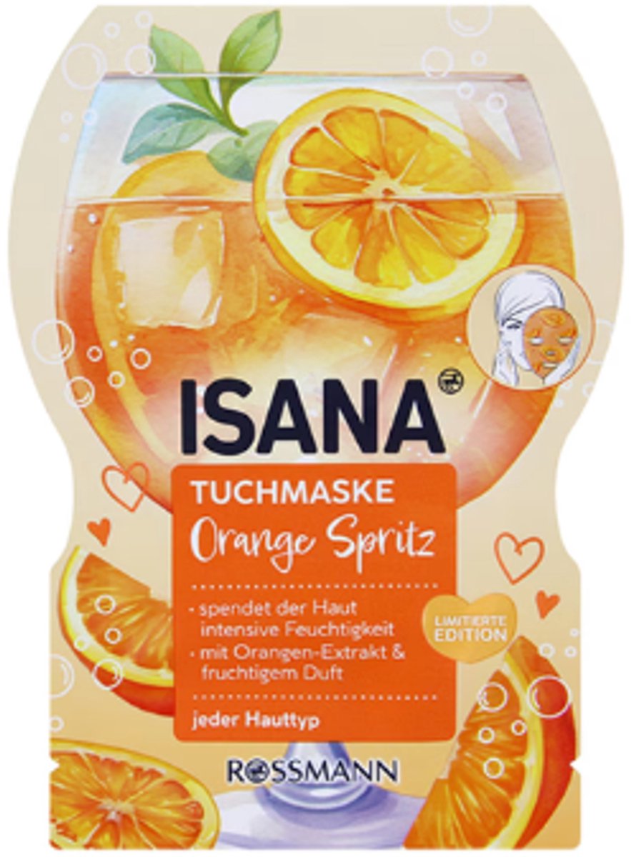 Isana Gezichtsmasker - Bedrukt Masker | 1 stuk - Orange Spritz - Sinaasappelextract | Limited Edition 2026 - Zomer