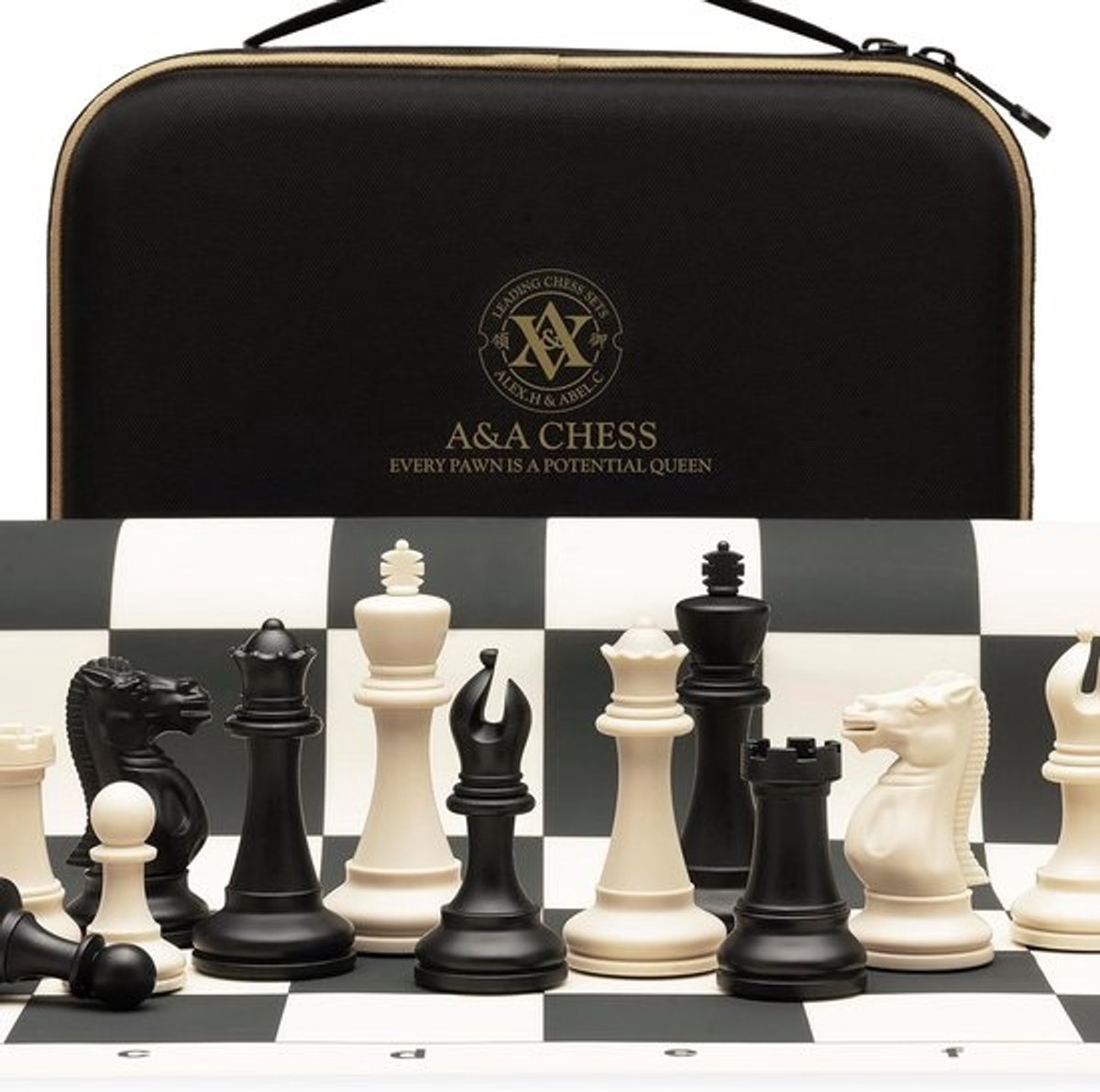 Schaakset Toernooi - Strategisch Spel - Competitie en Training - Opvouwbaar Siliconen Bord - 50x50cm Bord - Gebroken Wit