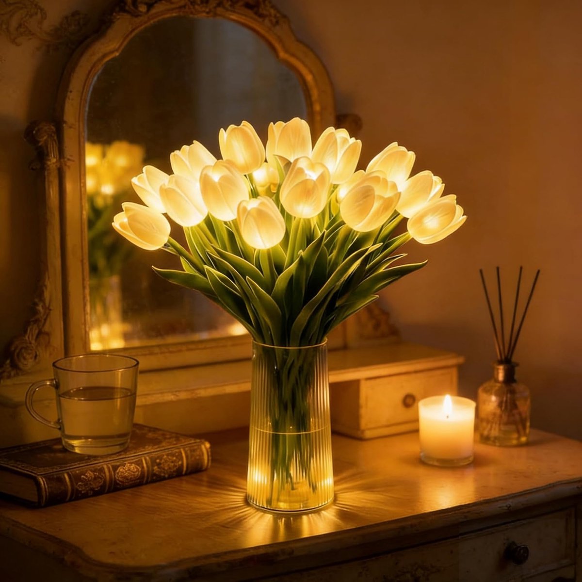 KZQ Wit Led Tulpen Nachtlampje 15 Stuks Fonkelende Bloemen Sfeerverlichting Voor Slaapkamer En Nachtkastje Decoratie Cadeau