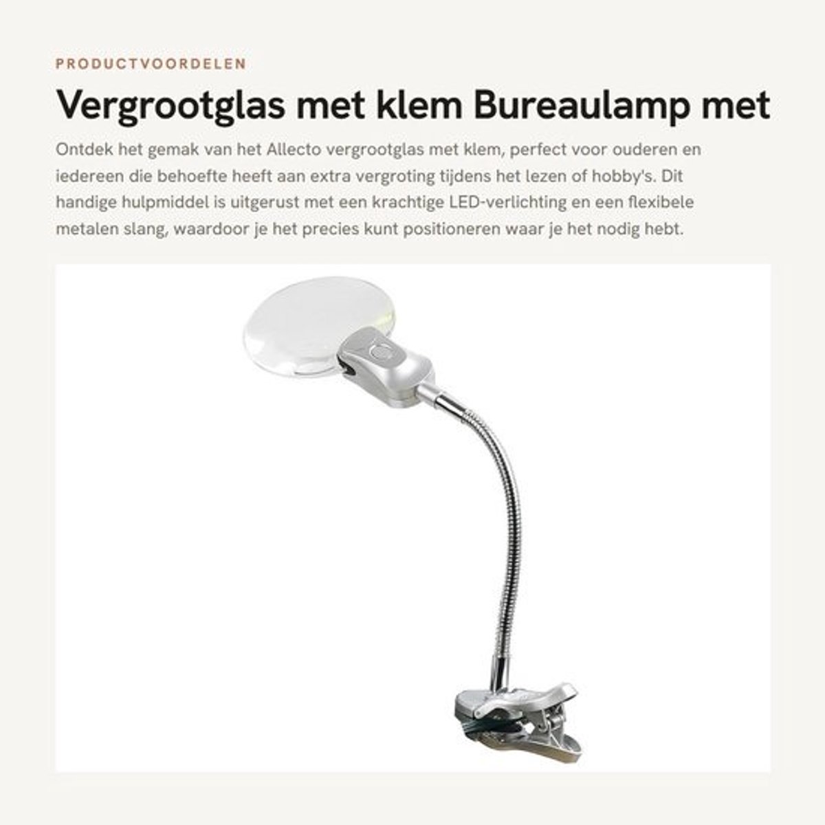 Dailygoods - Vergrootglas met klem - Bureaulamp met LED - Flexibele slang - Zilver - Leesvergrootglas voor ouderen - Ideaal voor hobby's en reparaties