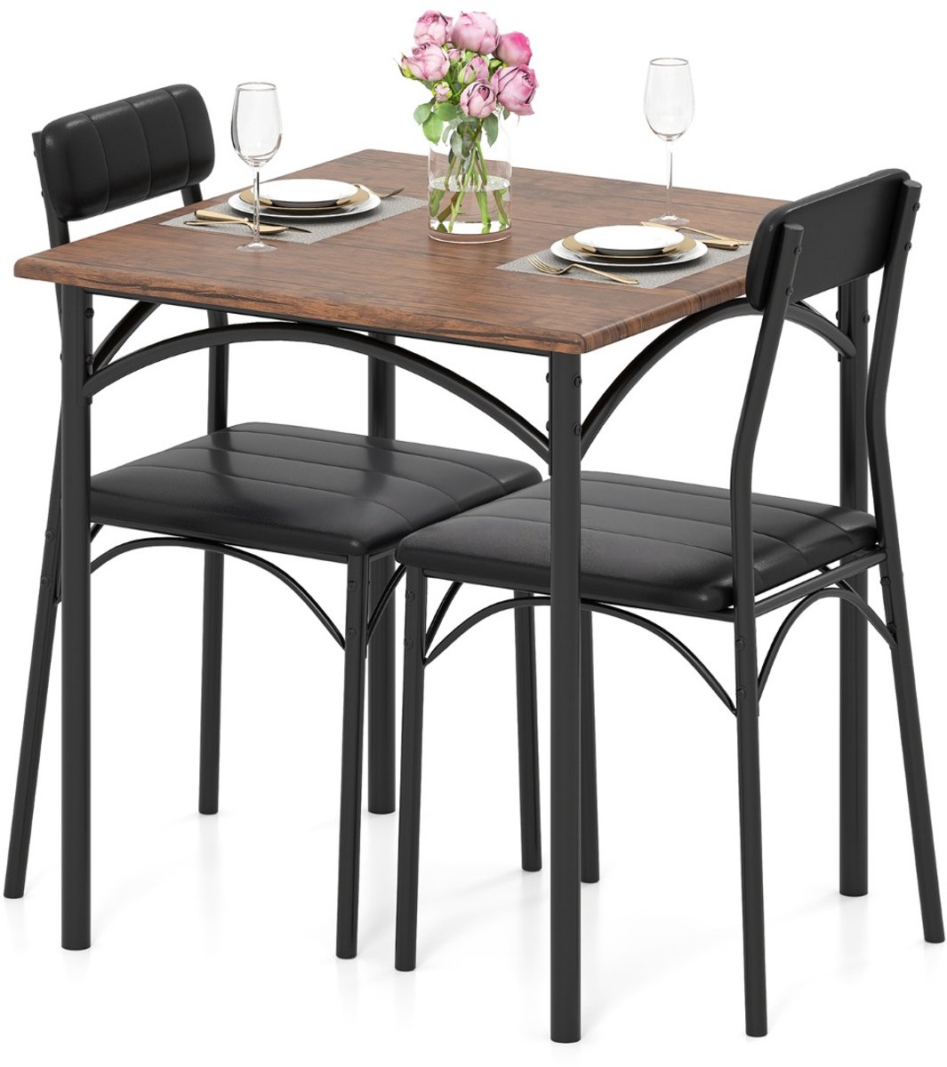 SureDeal® - Eettafel - Eetgroep - Stoelen Vierkante Keukentafel - Stoelen - Gestoffeerde Zittingen - 73x73x76 cm - Koffiebruin