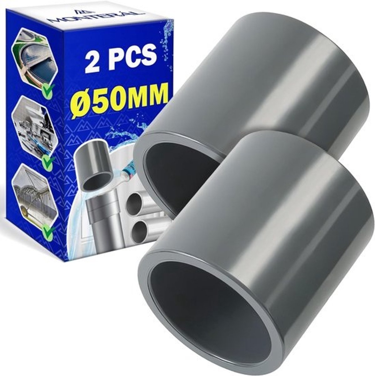 PVC Verbindingsstukken - Drukbuis Koppelingen - Leidingen Aansluiten - Binnendraad Beide Zijden - 50 mm Diameter - Grijs