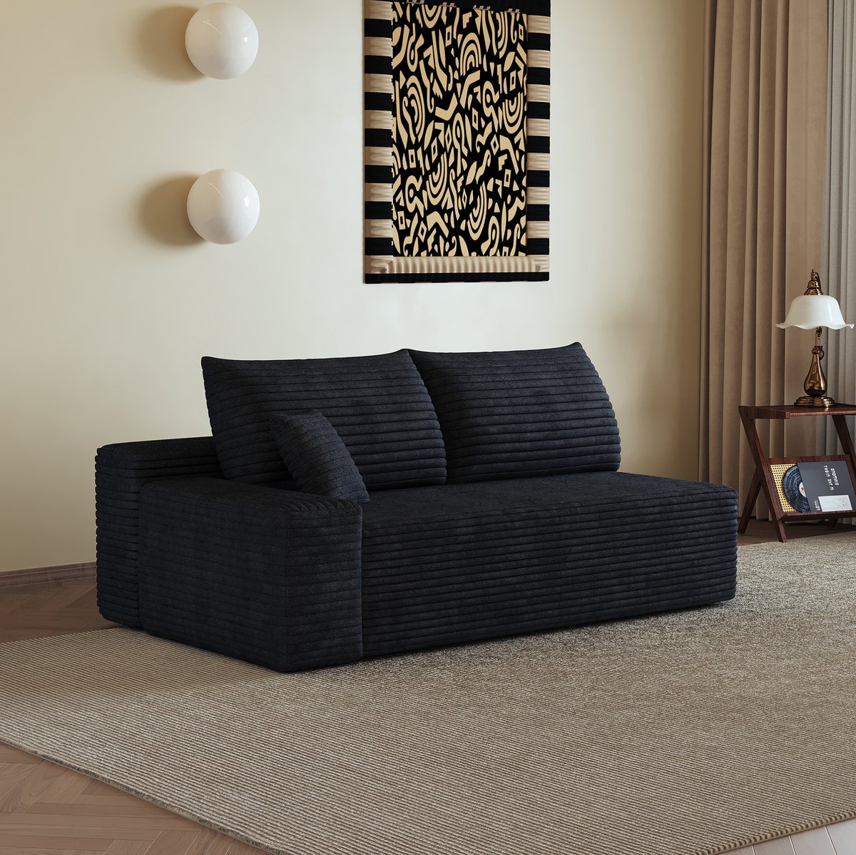 MODENUIT Bank - Hoekbank Links 2-Zits - Chaise Longue - Voor Woonkamer En Slaapkamer - Stof - Zwart