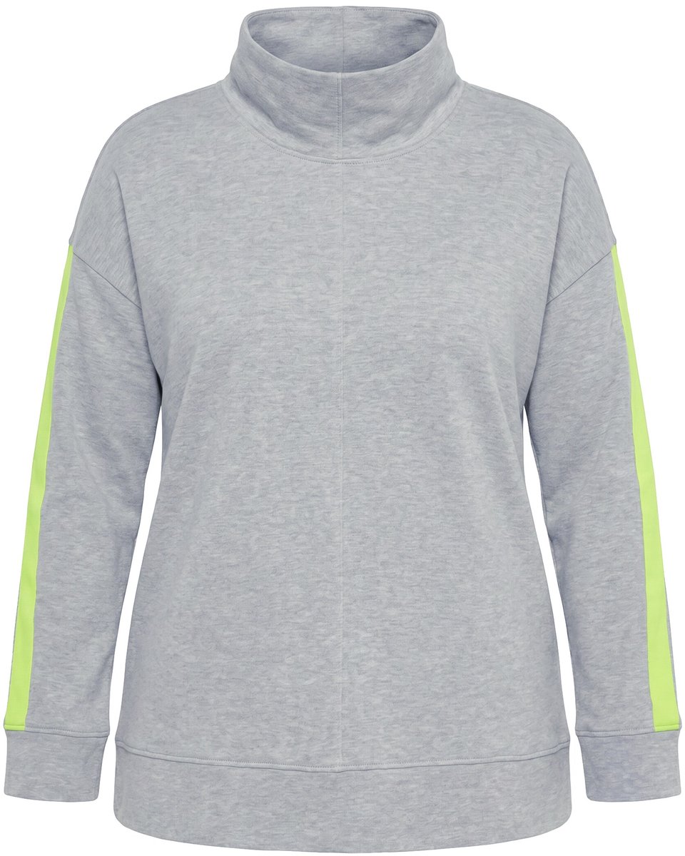 MIAMODA - Dames - Sweatshirt oversized strepen op de mouwen neon - Grijs melange - Maat 42