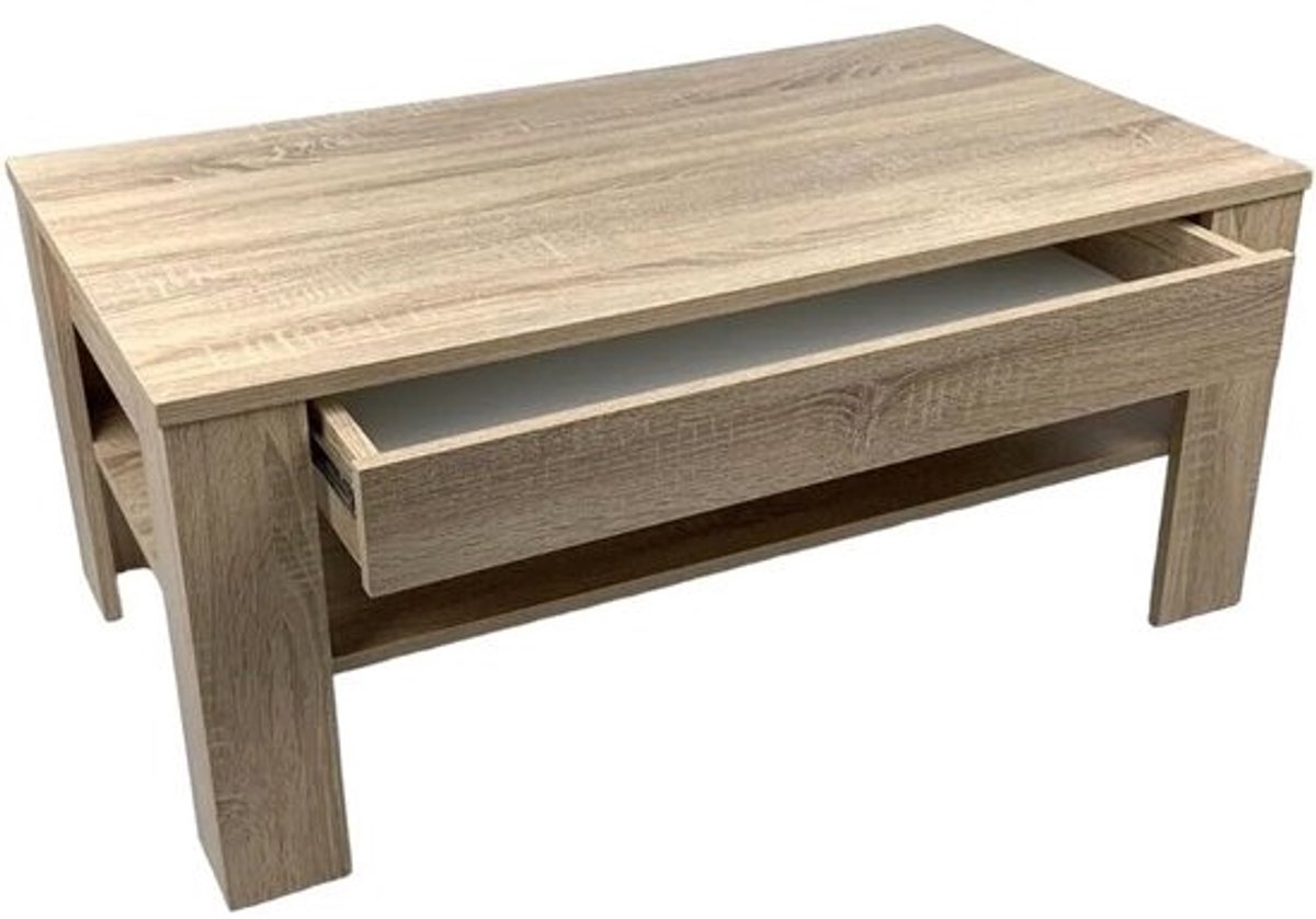 Salontafel met lade - Woonkamer tafel - Opbergen en decoreren - Stabiele uitvoering - 100x54x43 cm - Sonoma eiken
