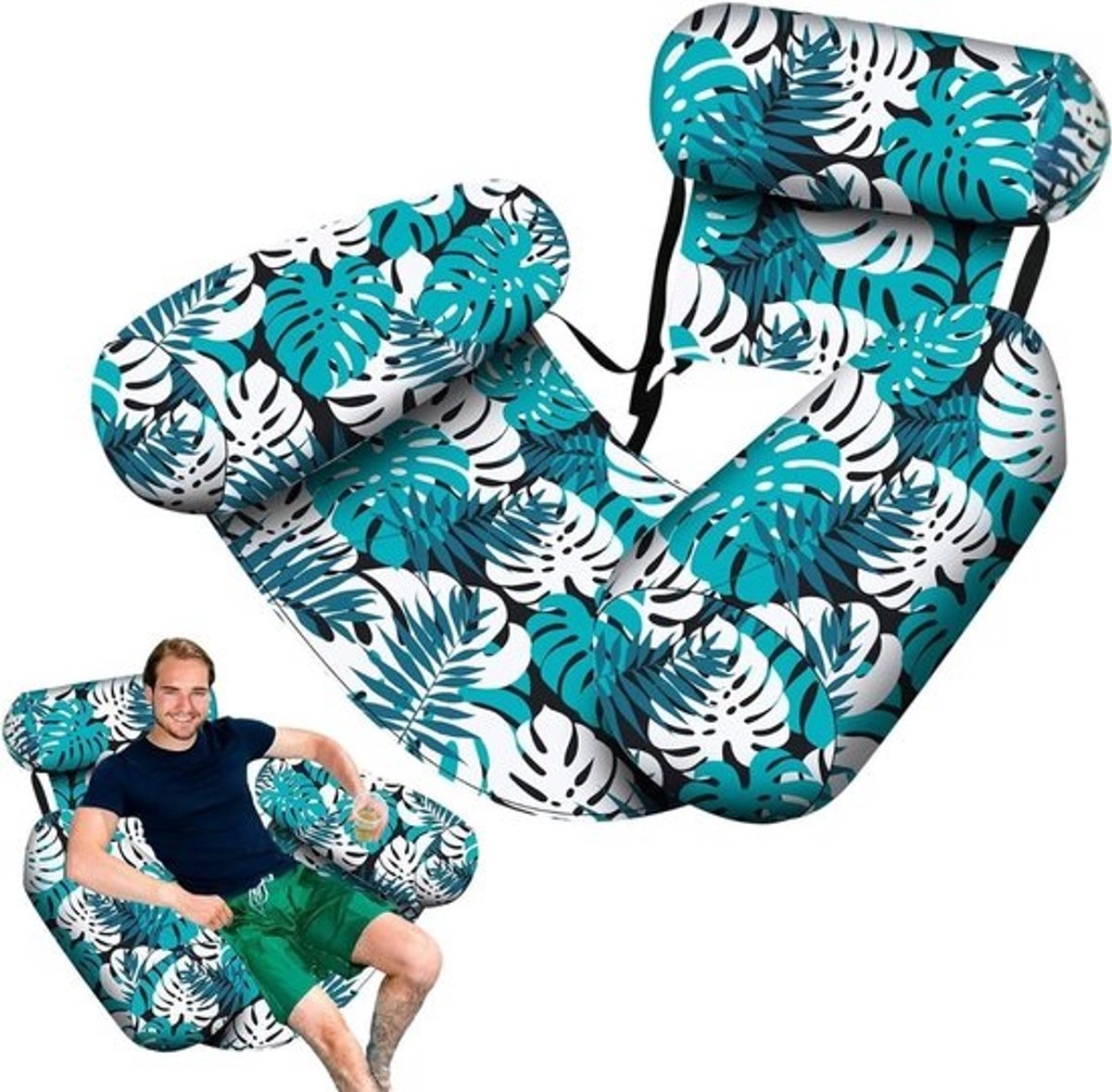Waterhangmat - Zwembad Vlot - Ontspannen op Water - Verstelbare Posities - 76x405x61 cm - Groen