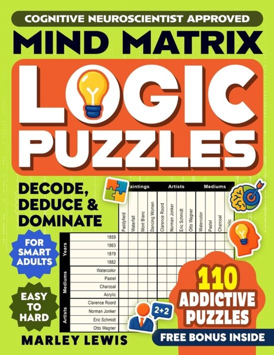 Logica Puzzelboek - Hersenkrakers Volwassenen - Mentale Training - 110 Handgemaakte Puzzels - 21.6 x 27.9 cm