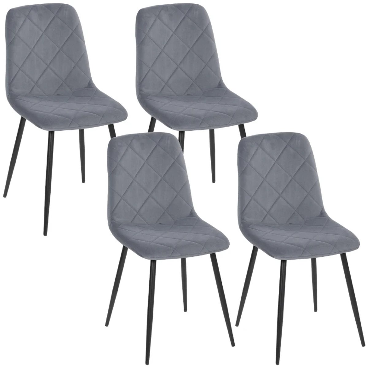 Eetkamerstoel - Set Van 4 - Keukenstoelen Met Rugleuning - Fluweellook - Gestoffeerd - Metalen Poten - Voor Eettafel - Grijs